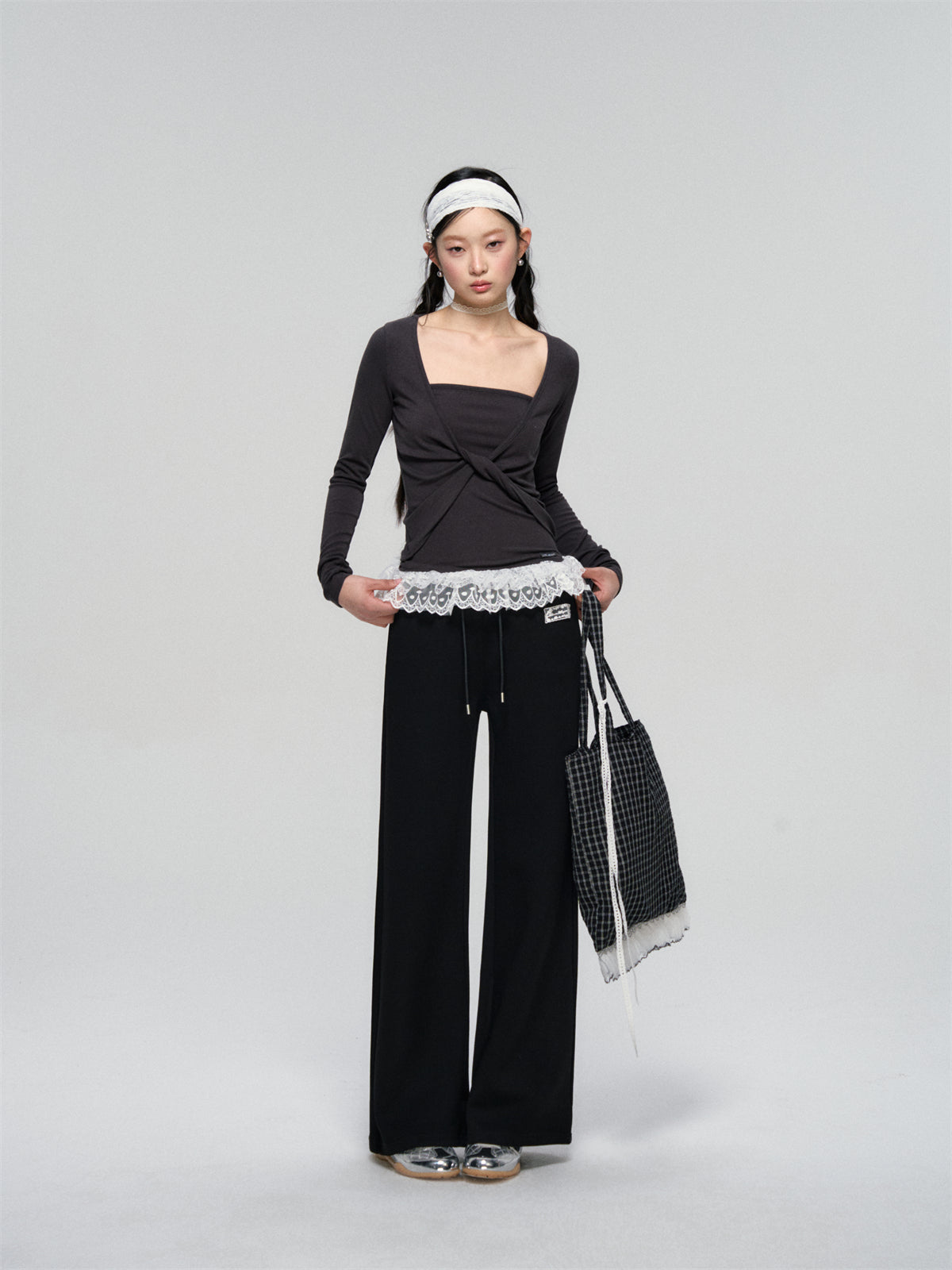 AsGony ASG25083 Strapless lace blouse two piece set