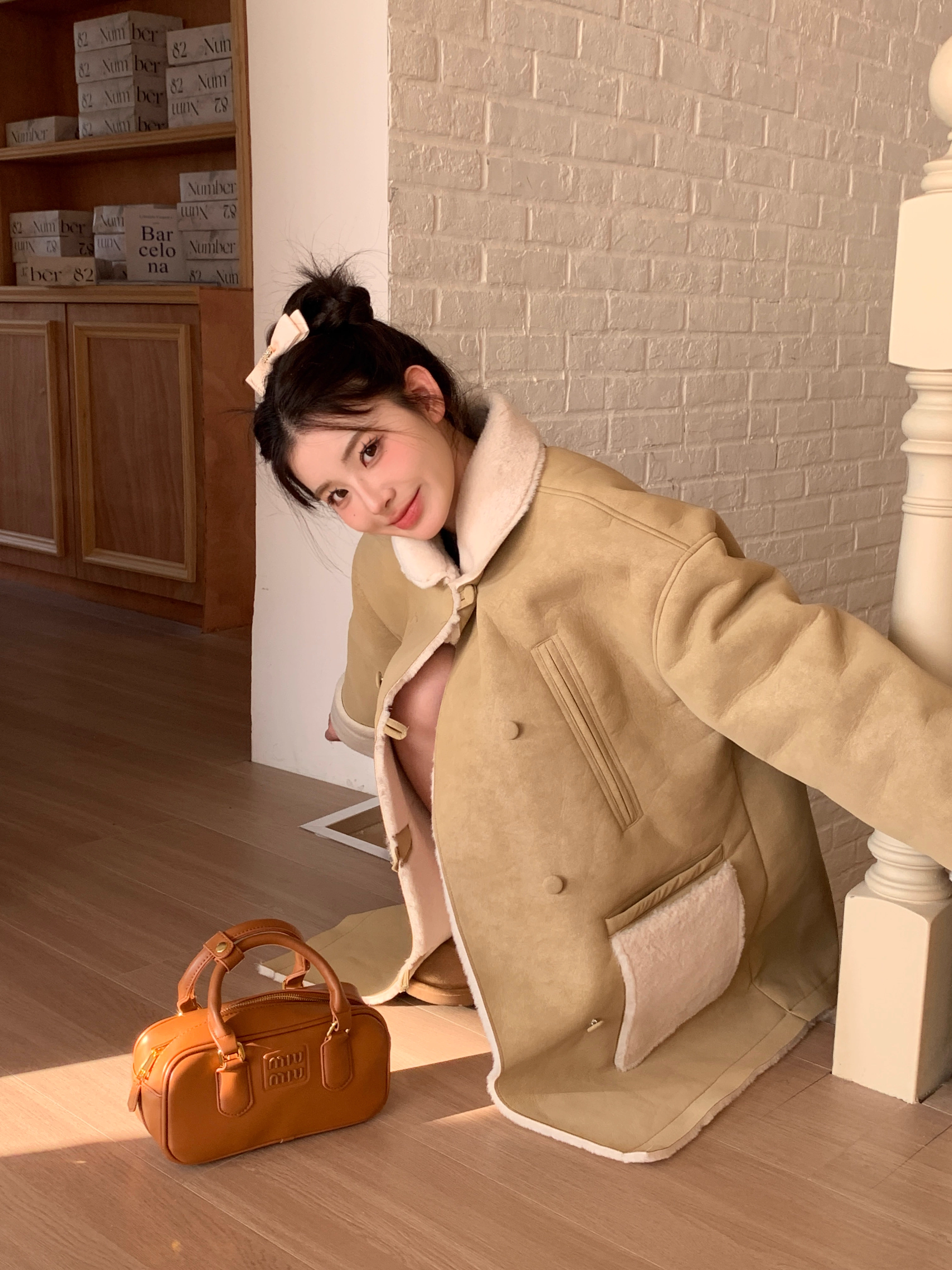 Momonana Light Brown Loose Lapel Coat