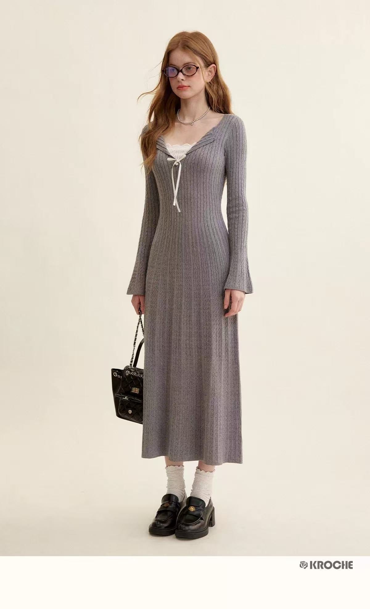 Kroche Lace Grey Knitted Dress