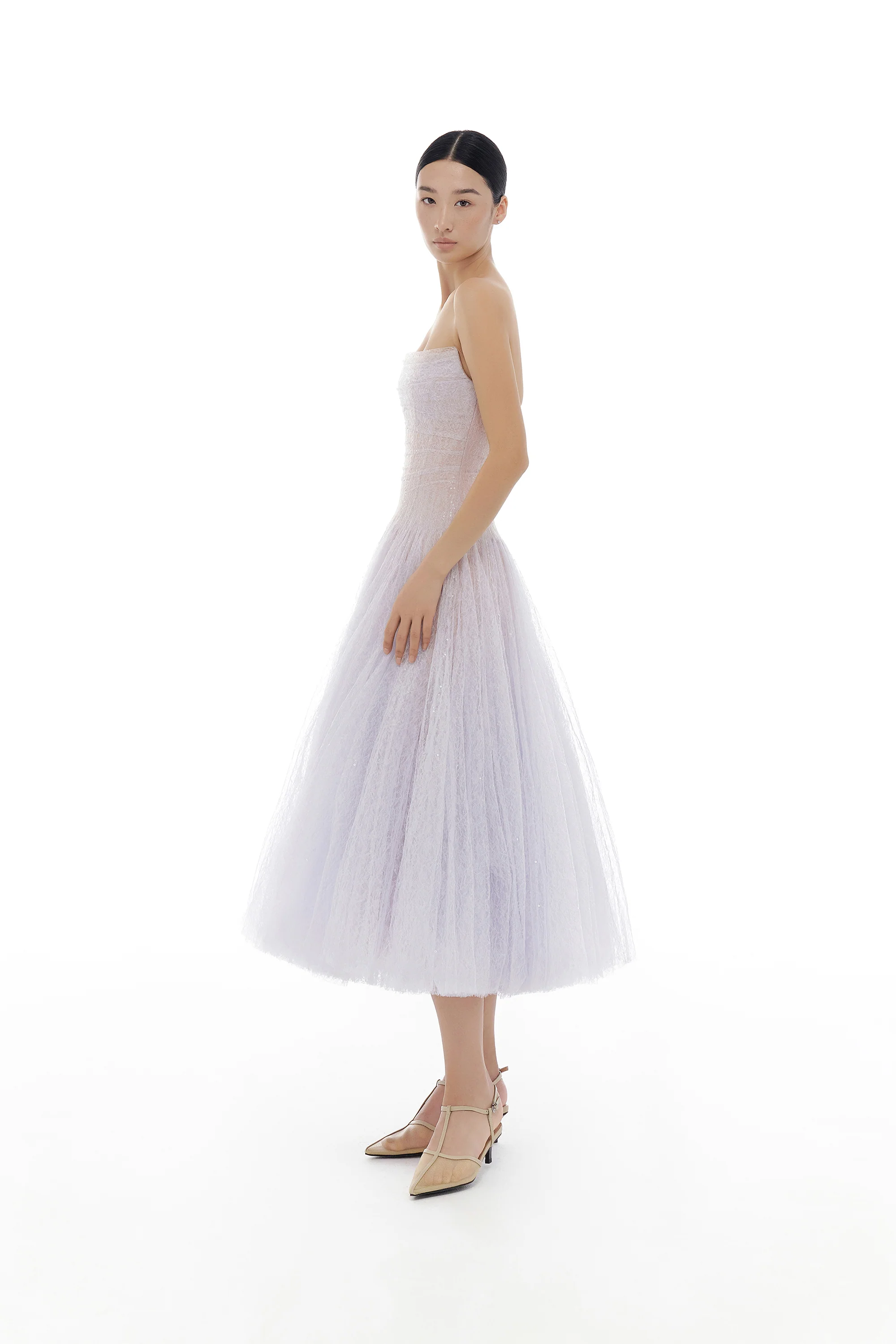 Montsand Draped Lace Midi Dress-Violet