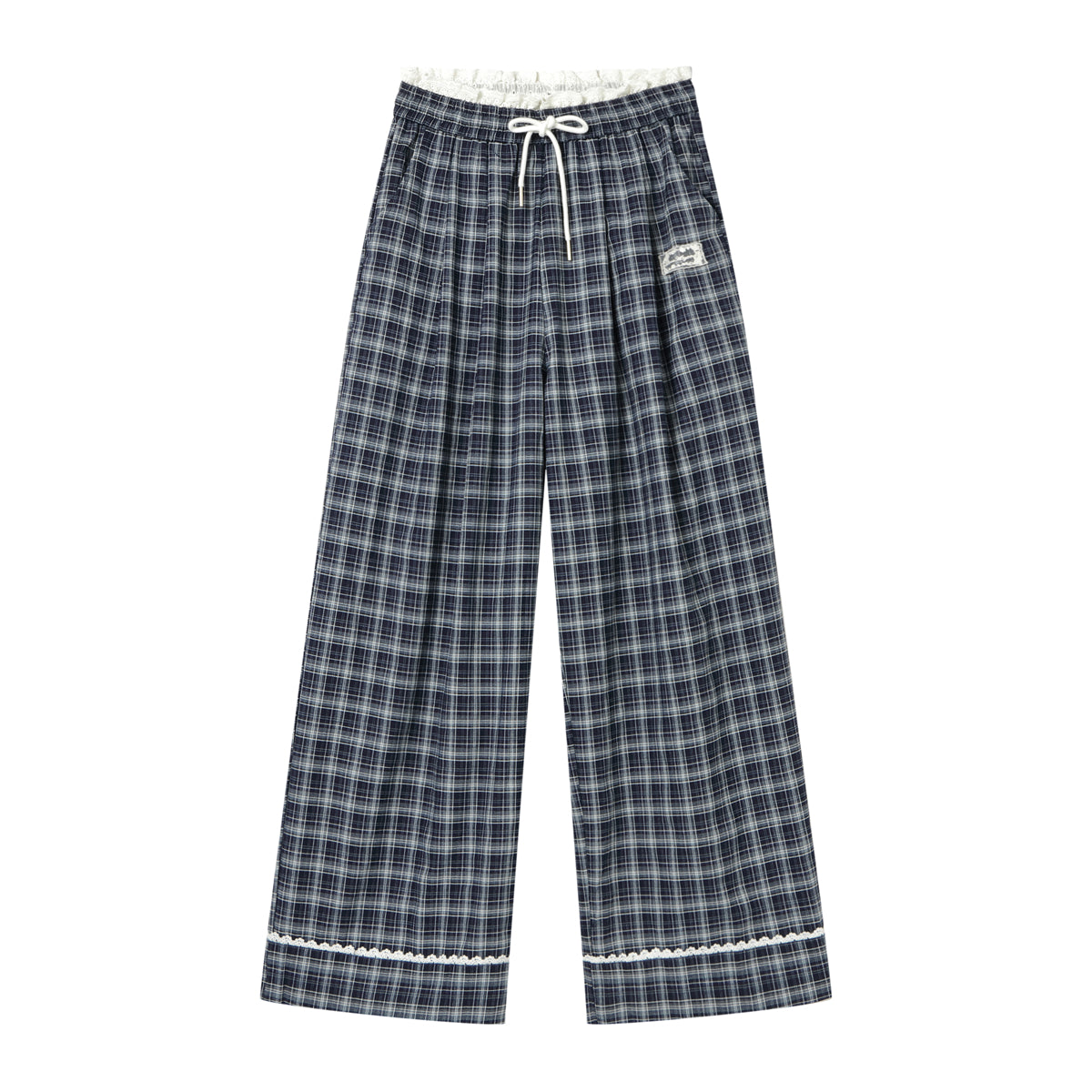 AsGony ASG24746Lace plaid wide leg pants