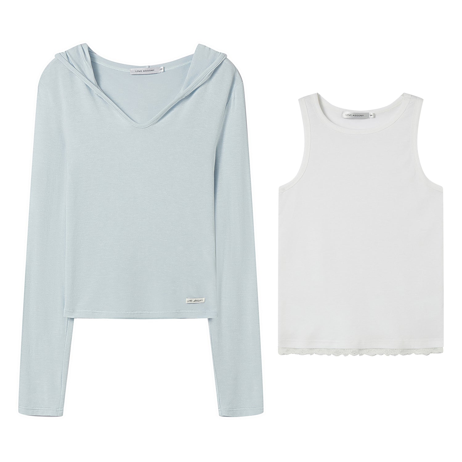 AsGony ASG25066 Lace patchwork two piece slim fit base top