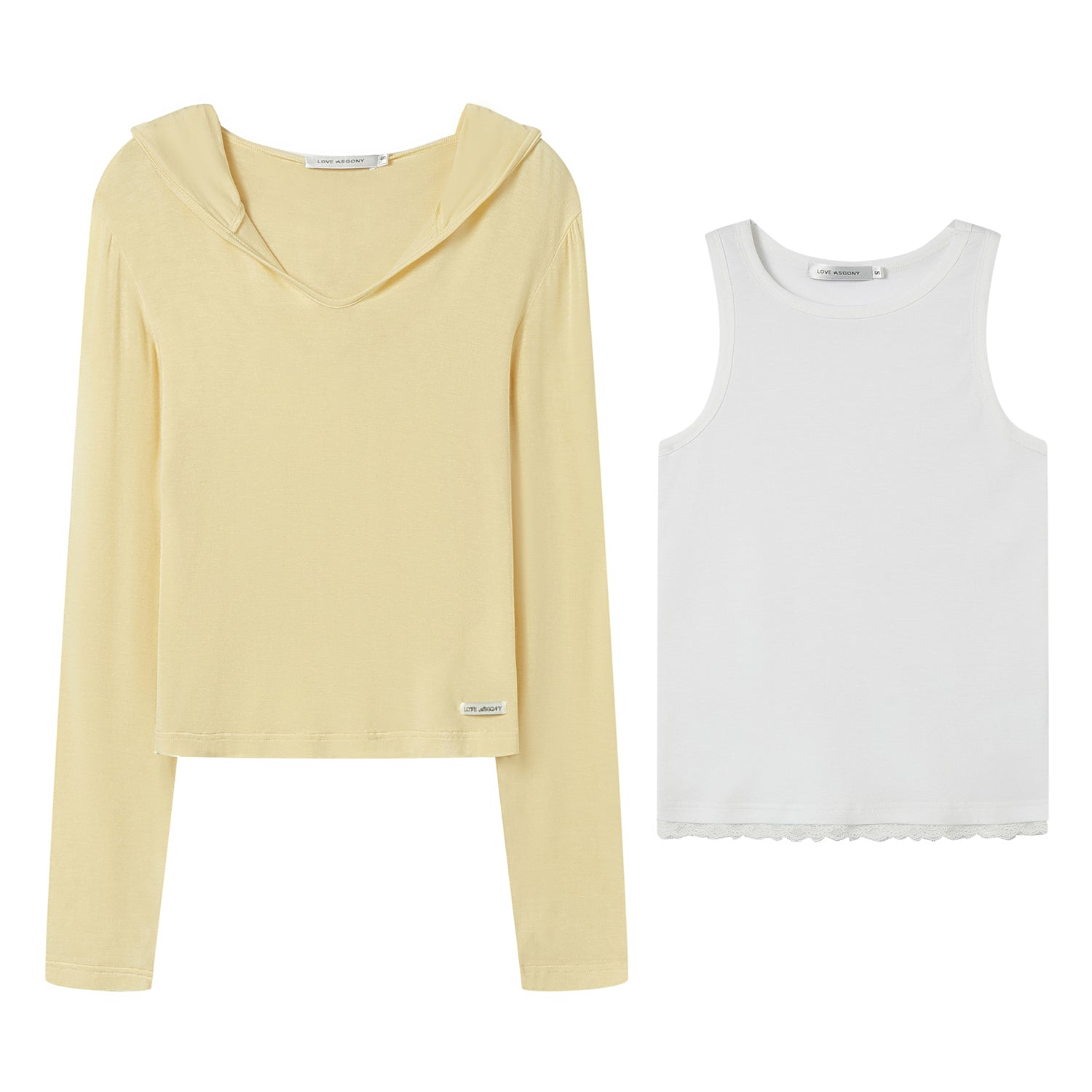 AsGony ASG25066 Lace patchwork two piece slim fit base top