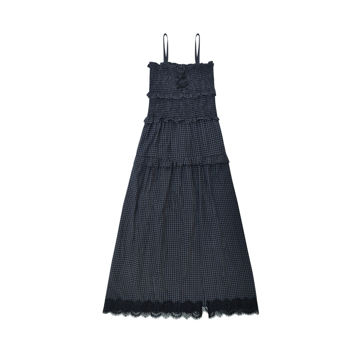 AsGony ASG25107 Plaid patchwork lace slit camisole dress