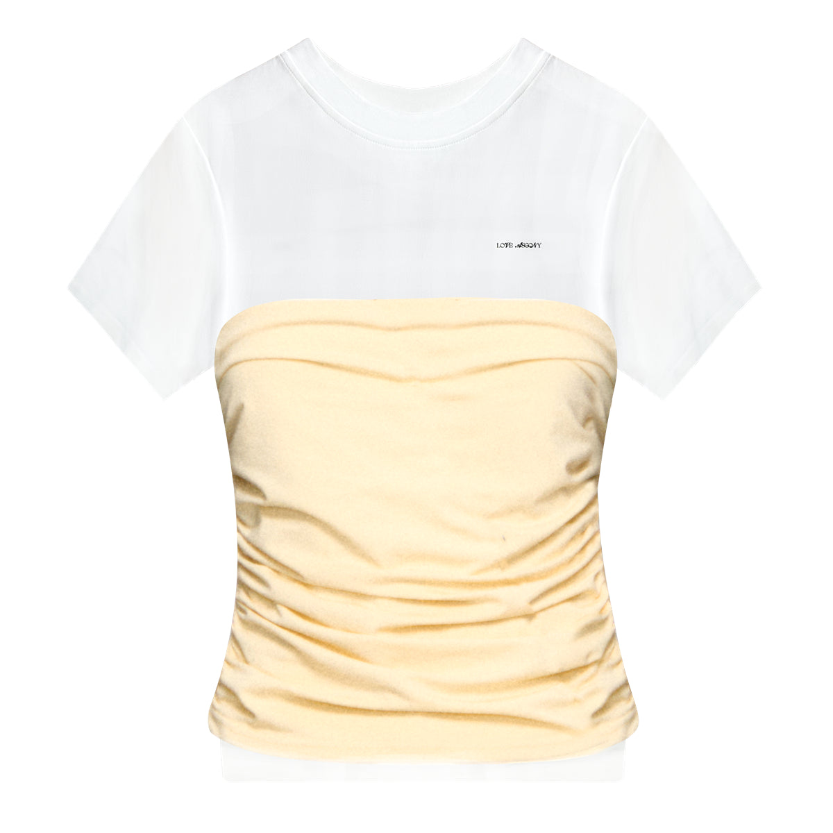 AsGony ASG25108 Fake two piece slim fit short sleeved top (2color)