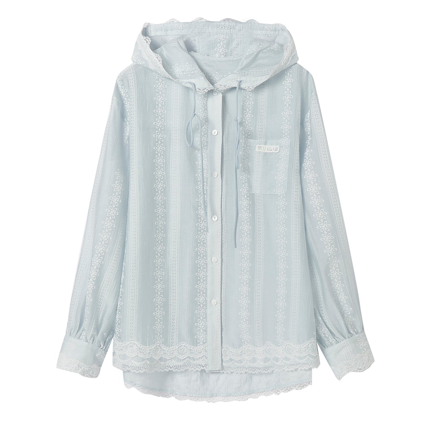 AsGony ASG25118&ASG25119 Floral texture patchwork lace hooded jacket + skirt set (seperate)