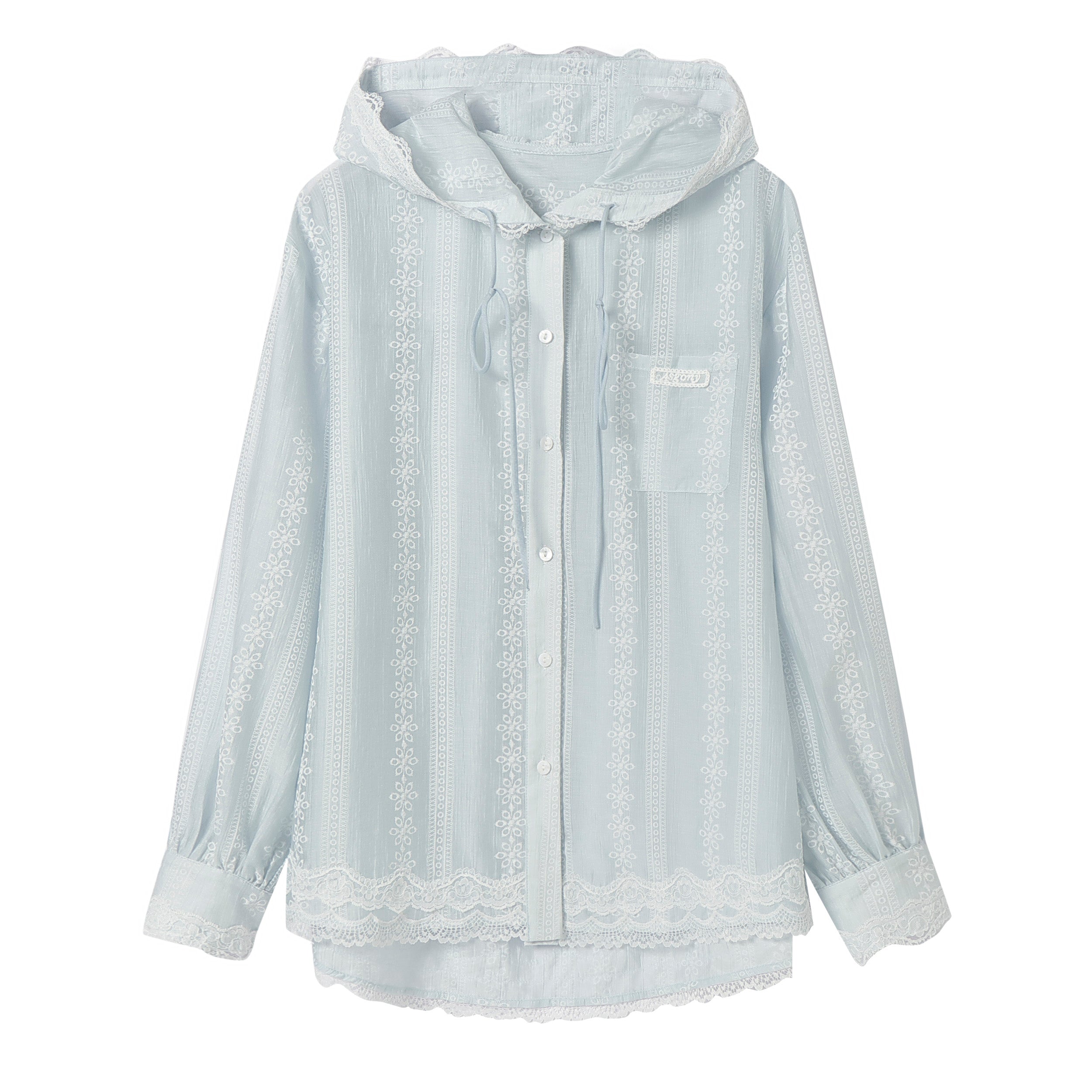 AsGony ASG25118&ASG25119 Floral texture patchwork lace hooded jacket + skirt set (seperate)