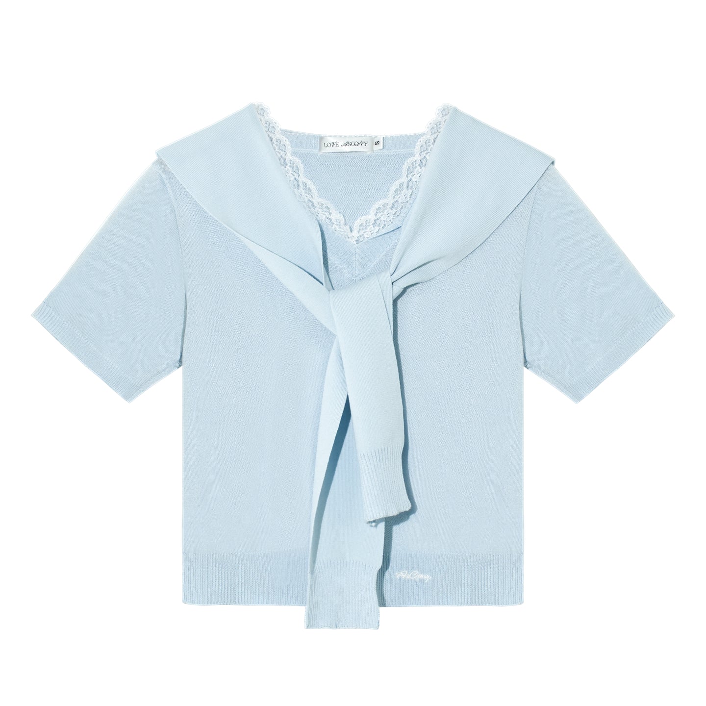 AsGony ASG25125 Splicing V-neck lace knit shawl top