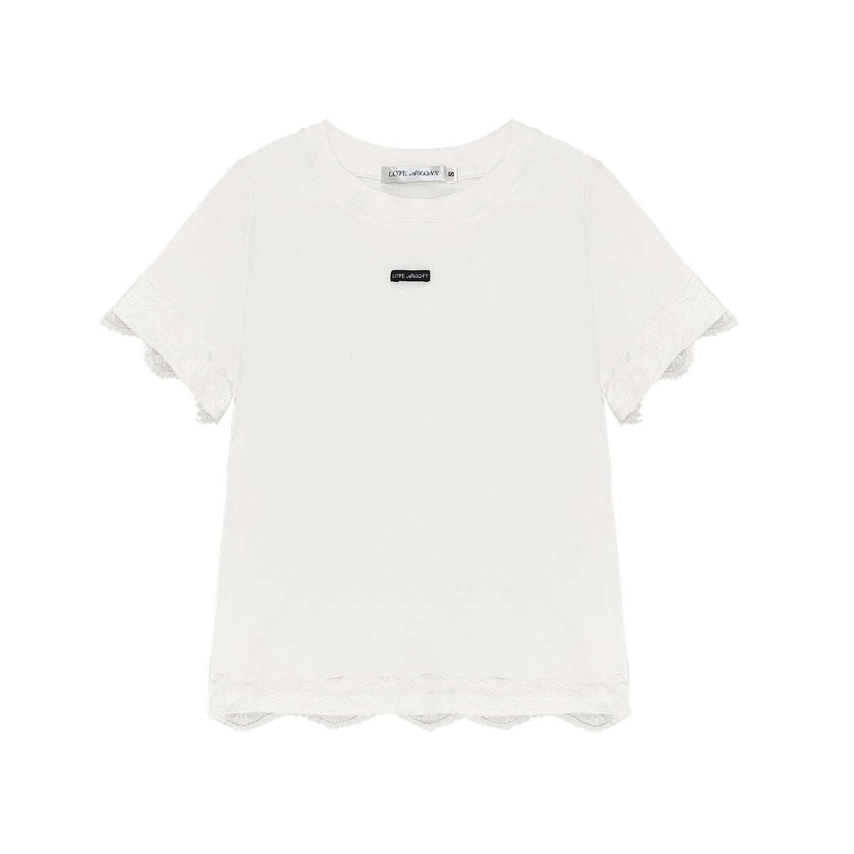 AsGony ASG25141 Simple lace short sleeved T-shirt