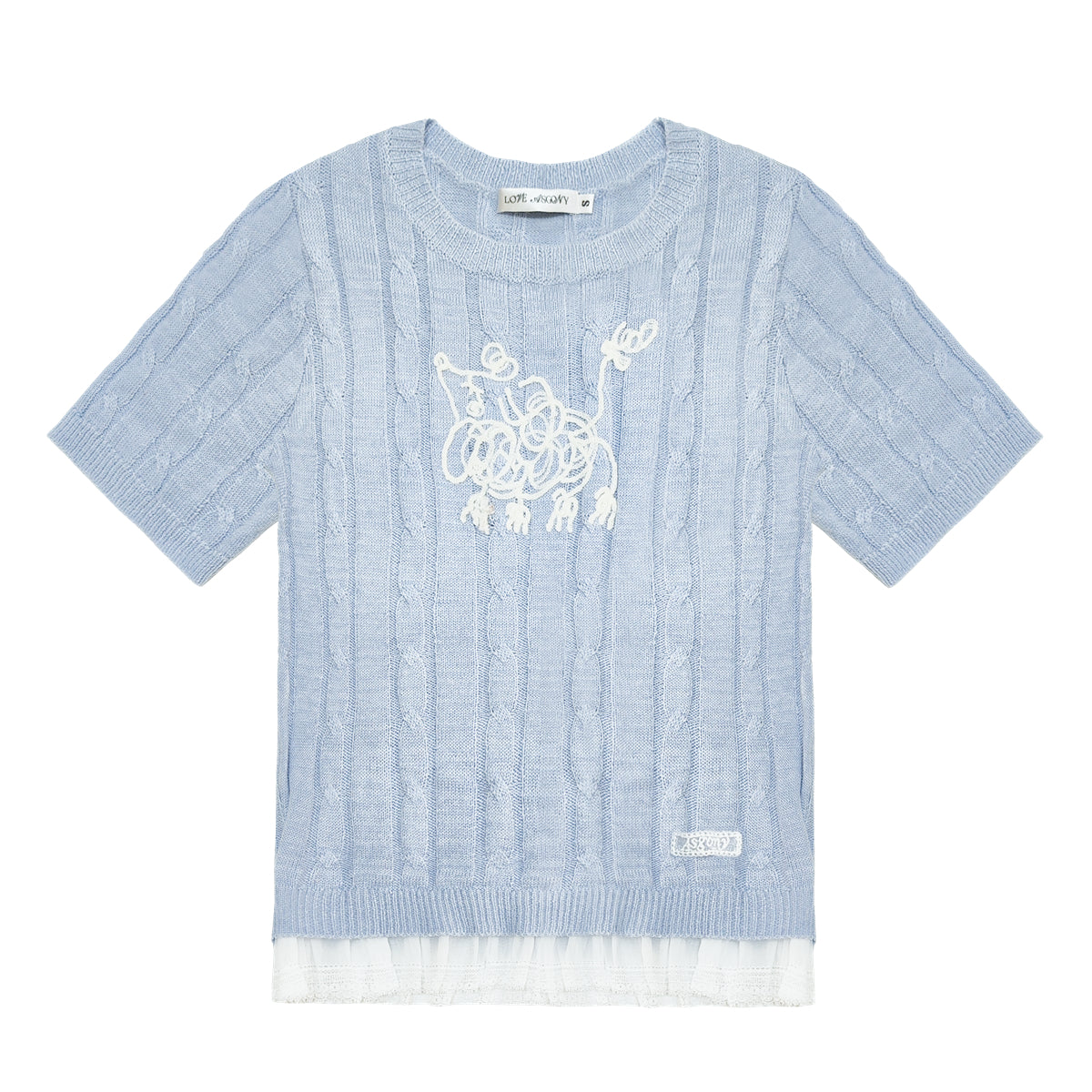 AsGony ASG25146 Puppy embroidered patchwork lace knit top (2color)