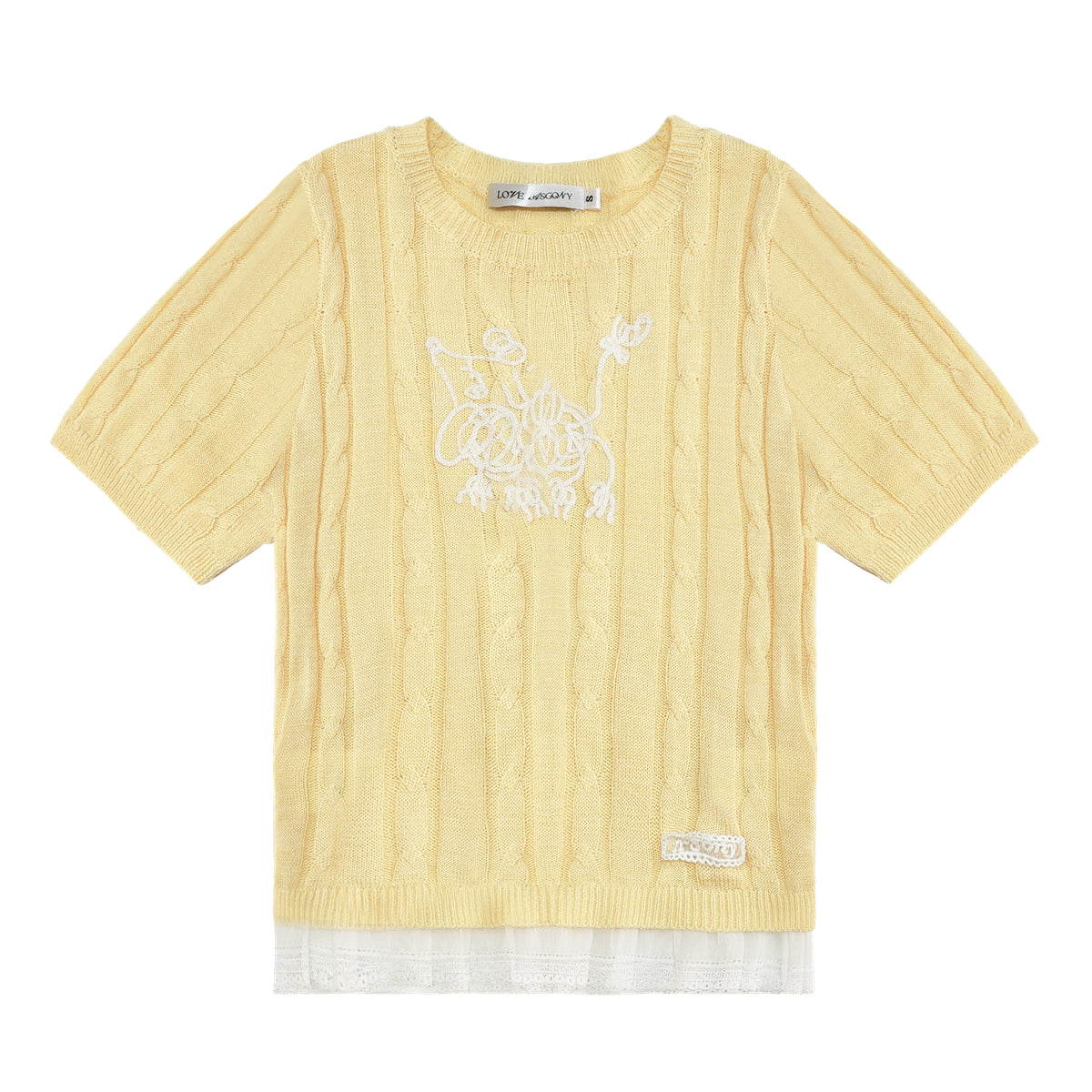 AsGony ASG25146 Puppy embroidered patchwork lace knit top (2color)