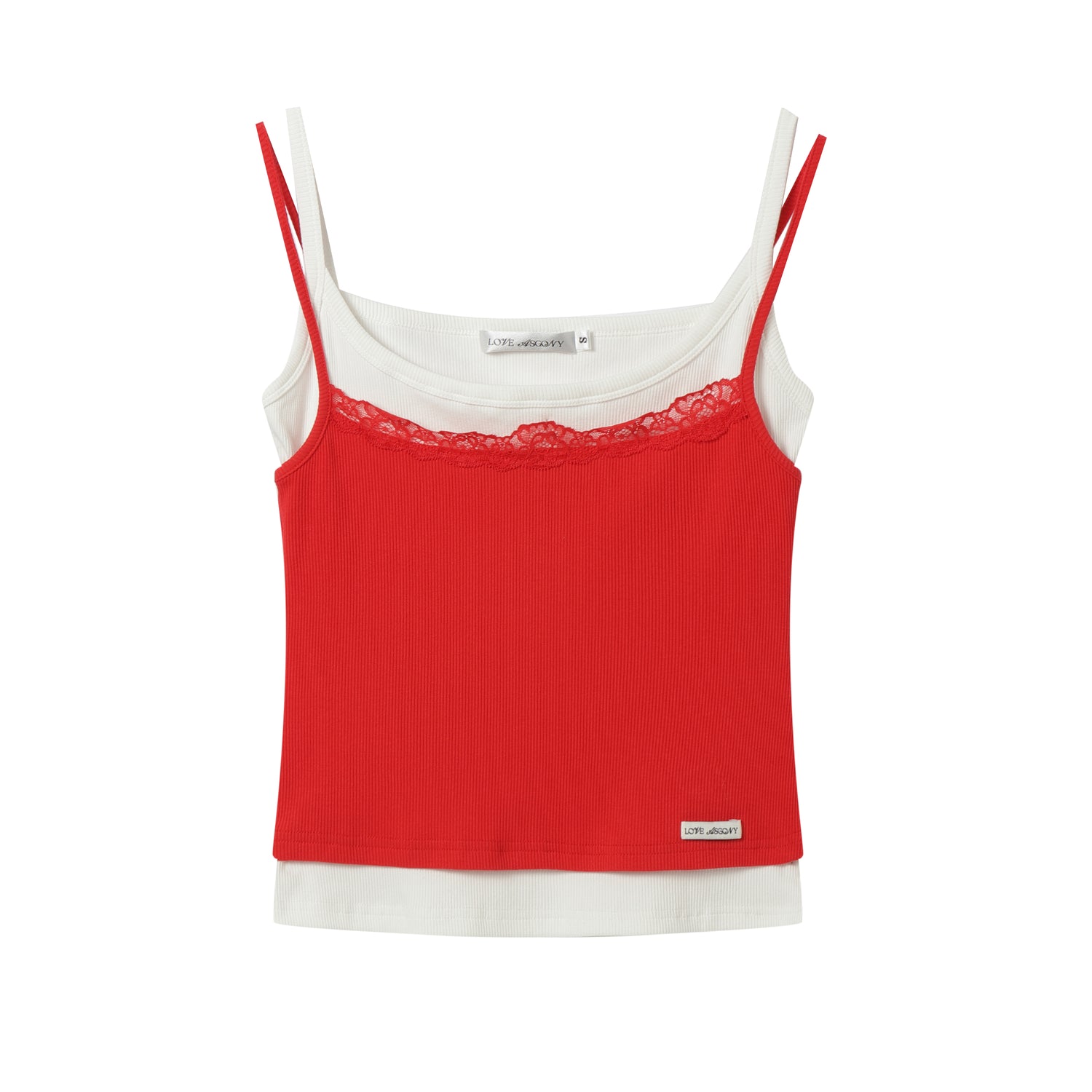 AsGony ASG25154 Fake two-piece lace patchwork camisole vest (2color)