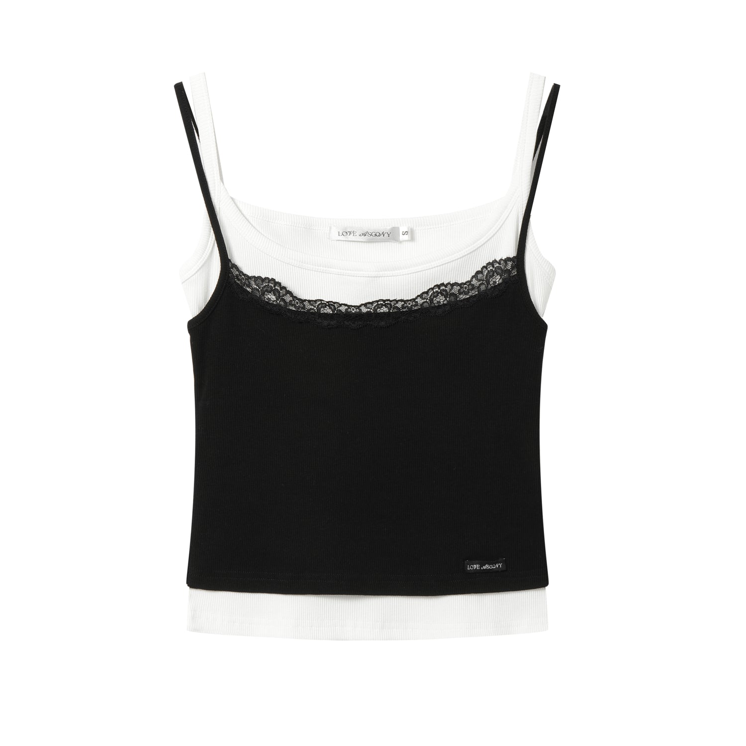 AsGony ASG25154 Fake two-piece lace patchwork camisole vest (2color)