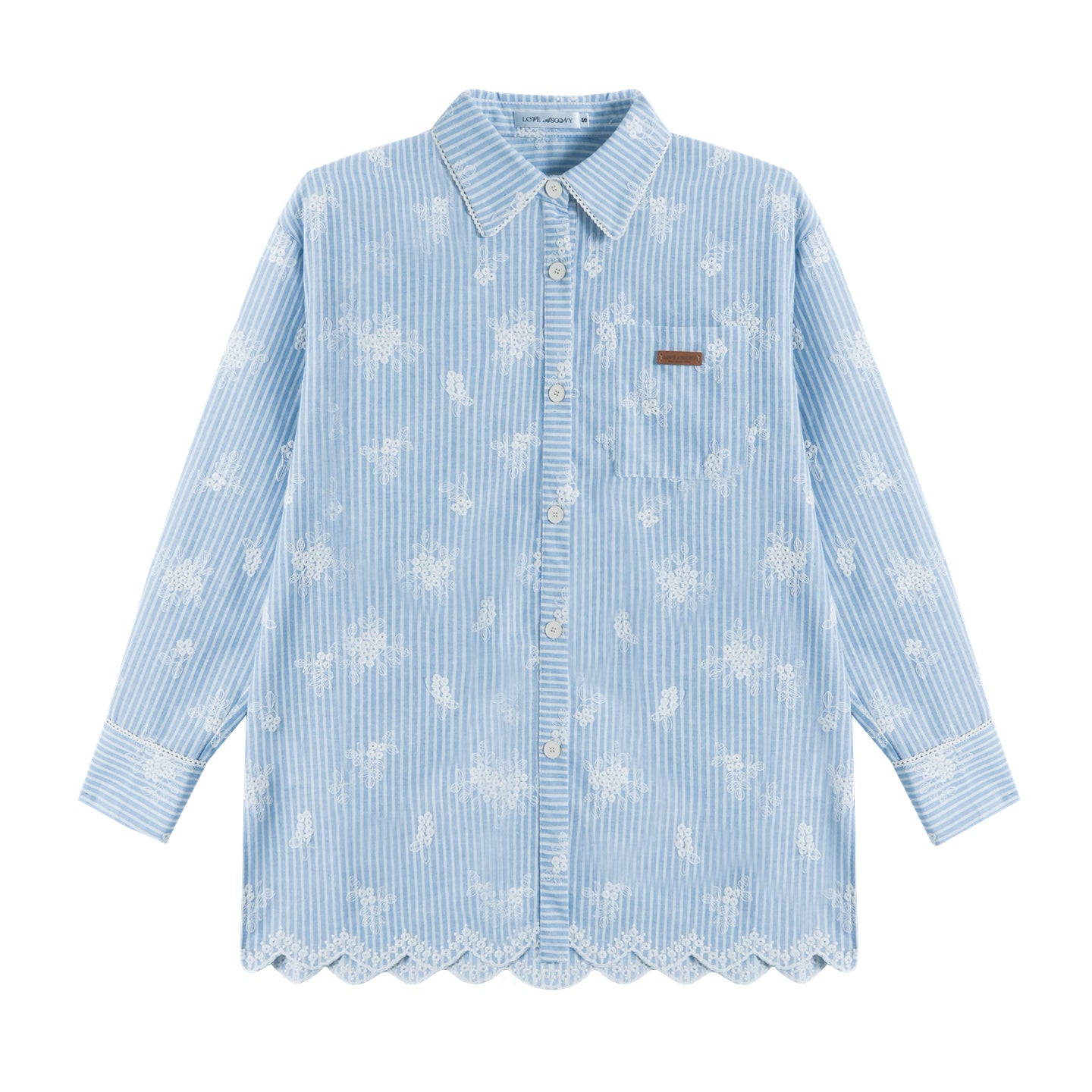 AsGony ASG25191&ASG25192&ASG25251 Lace embroidered wavy hem long sleeved shirt+shorts+headscarf set