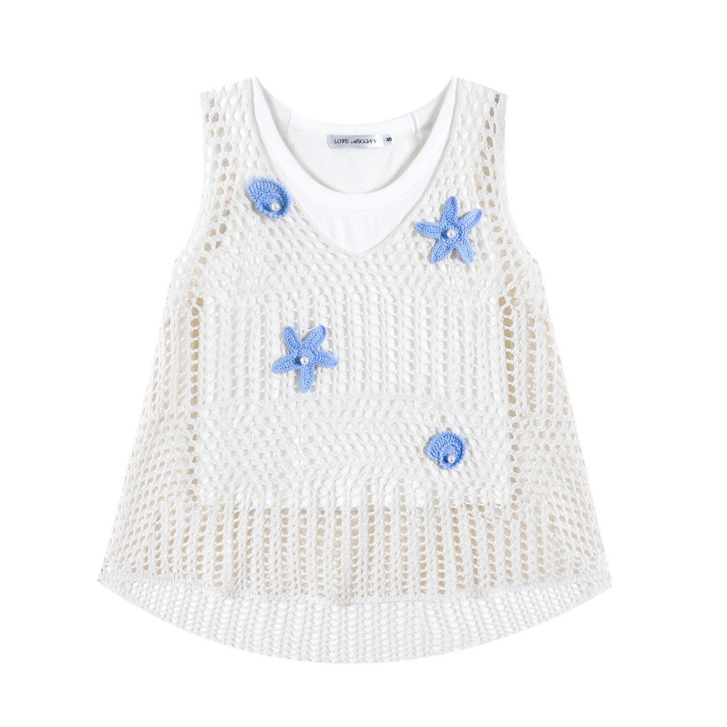AsGony ASG25231 Ocean style pearl flower vest (2color)