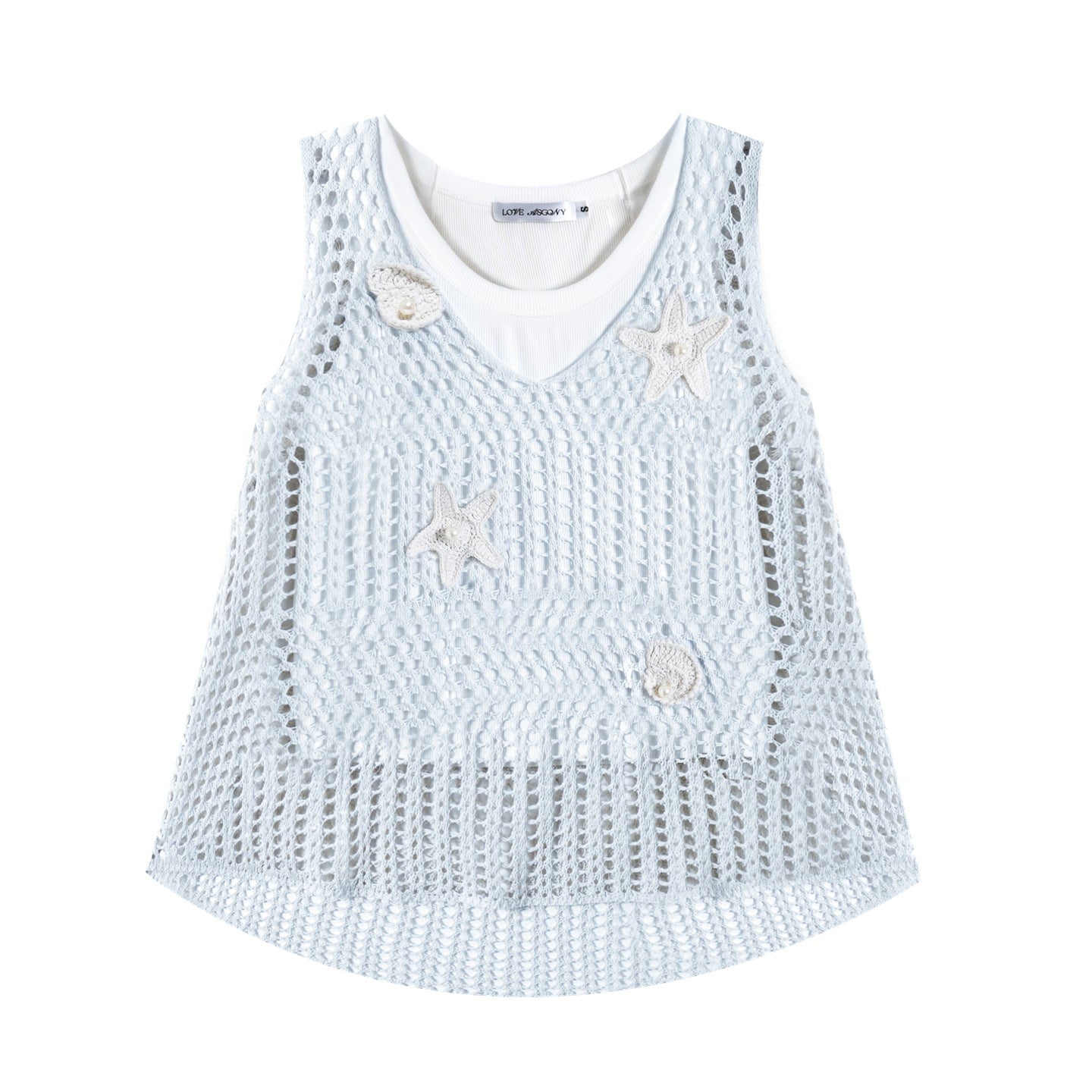 AsGony ASG25231 Ocean style pearl flower vest (2color)
