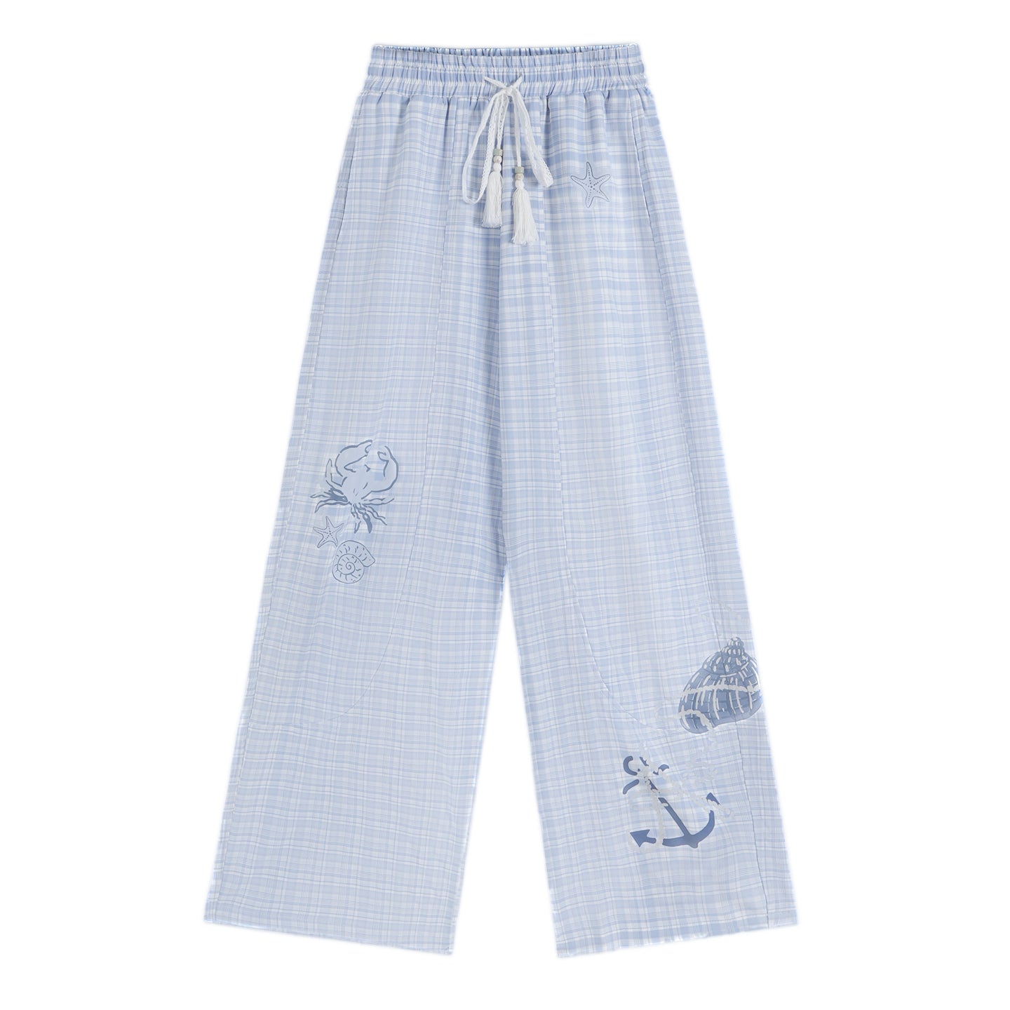 AsGony ASG25232 Ocean style printed lace up pants