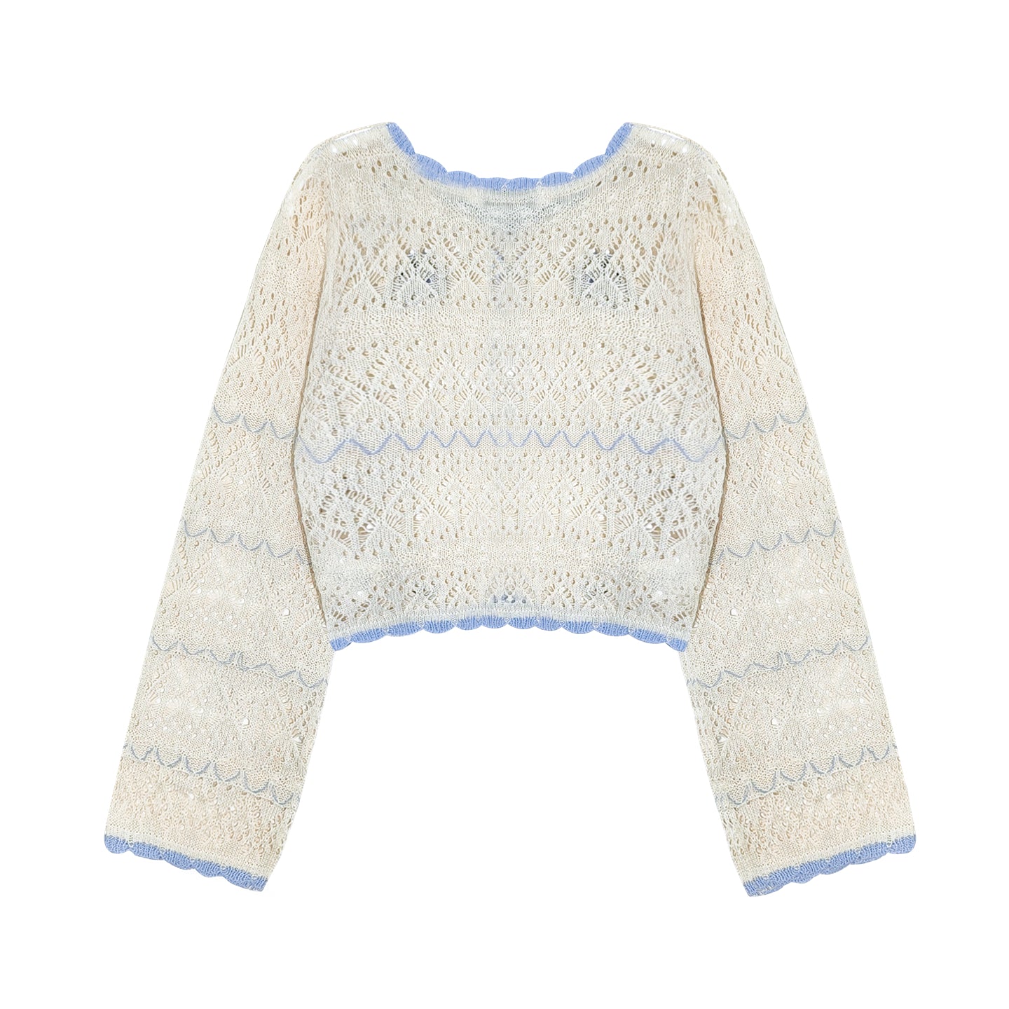 AsGony ASG25233 Ocean style hollow knitted pearl cardigan