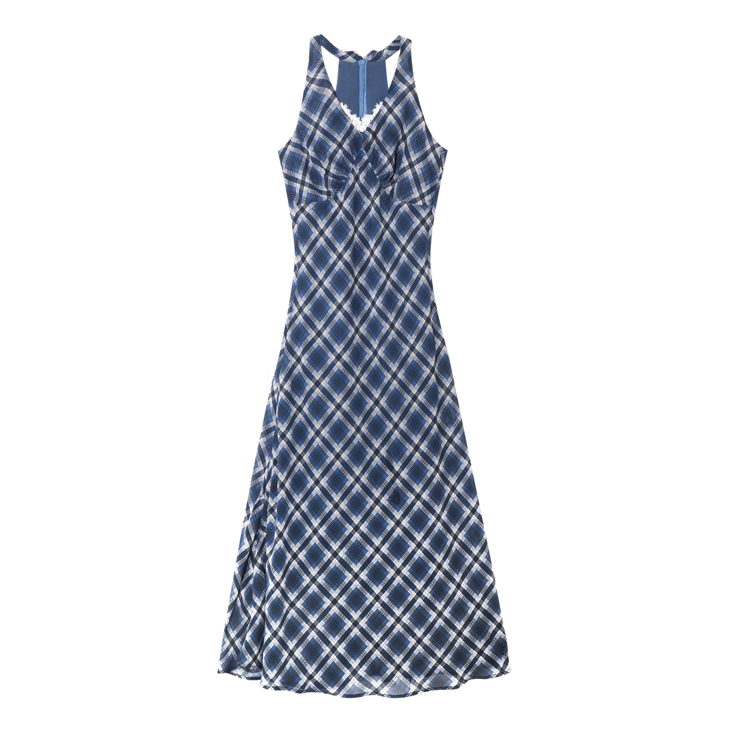AsGony ASG25262 V-neck lace checkered halter dress