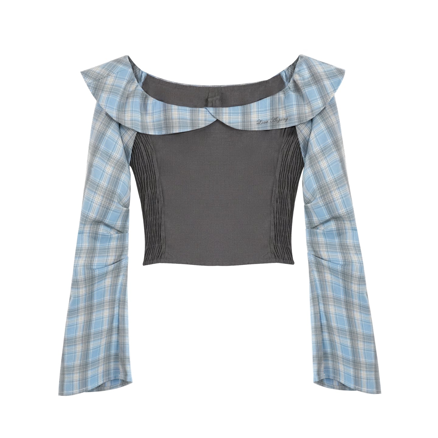 AsGony ASG25263&ASG25264 Plaid patchwork off-shoulder top + pants set
