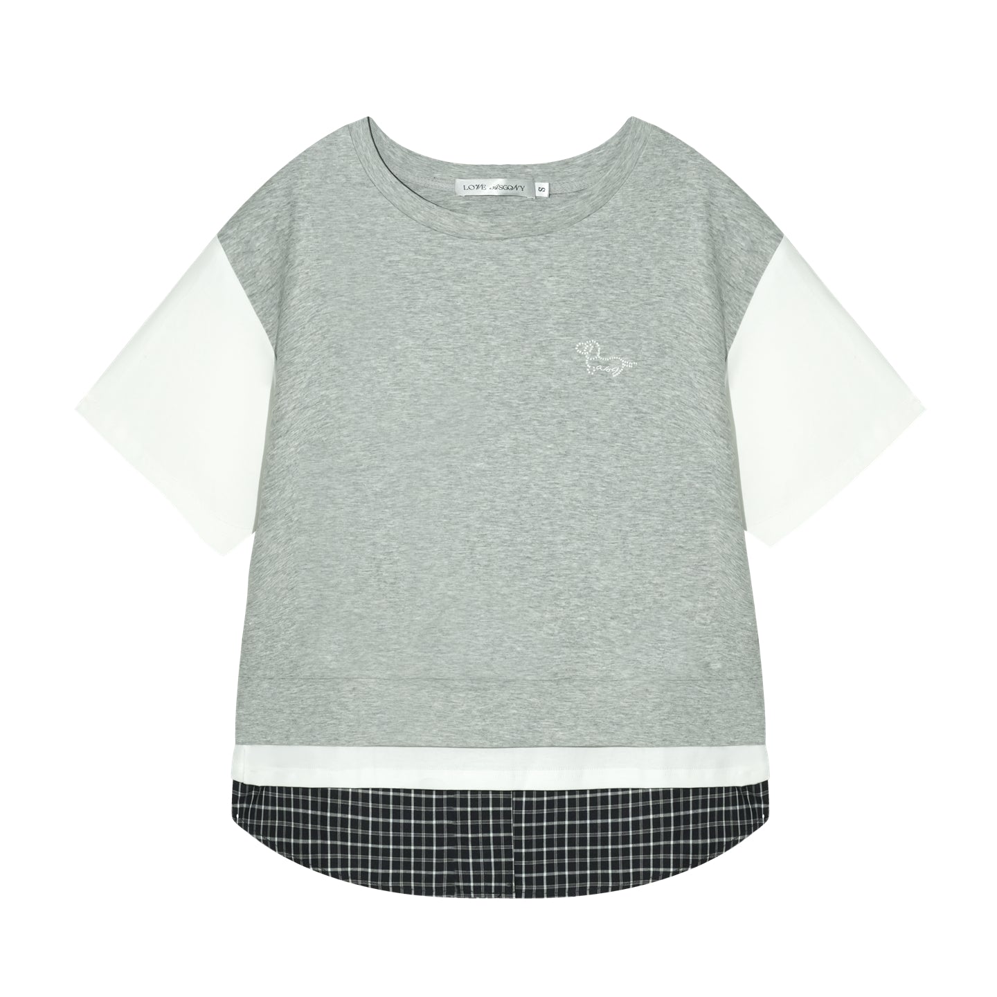 AsGony ASG25267 Plaid patchwork short sleeved top + skirt set (2color)