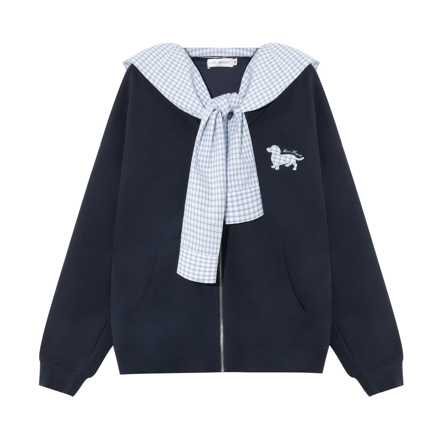 AsGony ASG25269 Detachable plaid strap hooded jacket