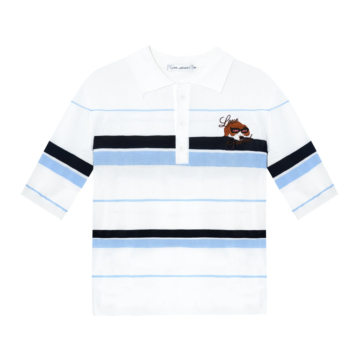 AsGony ASG25270 Puppy embroidery striped polo shirt