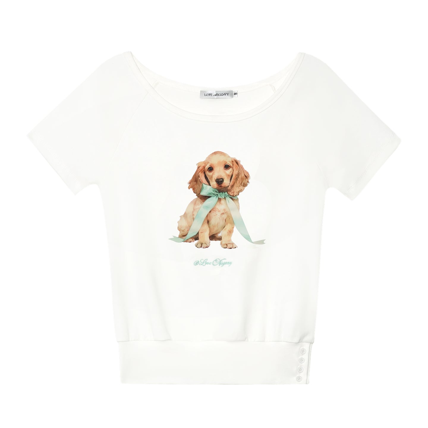 AsGony ASG25272 One shoulder bow dog short sleeved T-shirt (2color)