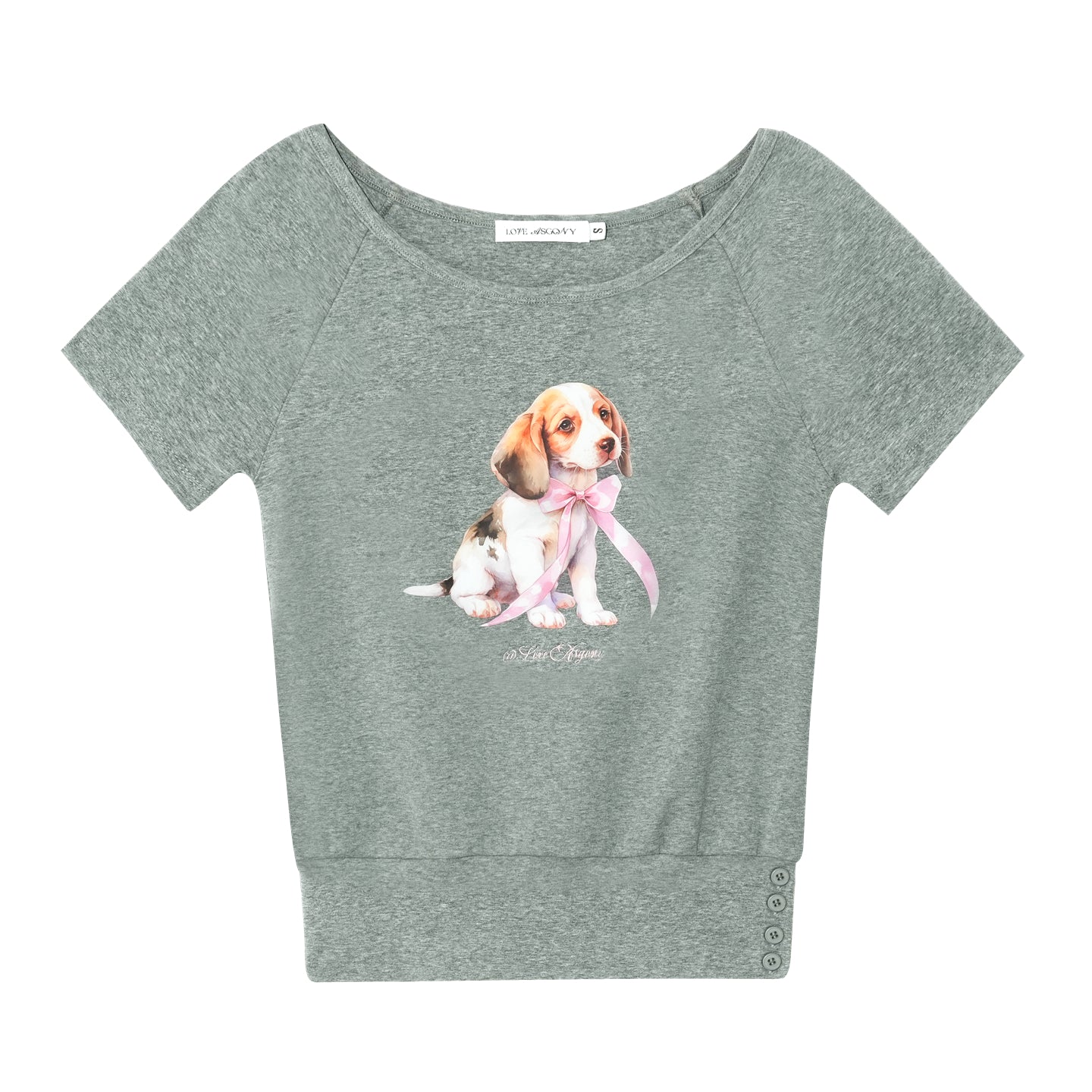 AsGony ASG25272 One shoulder bow dog short sleeved T-shirt (2color)