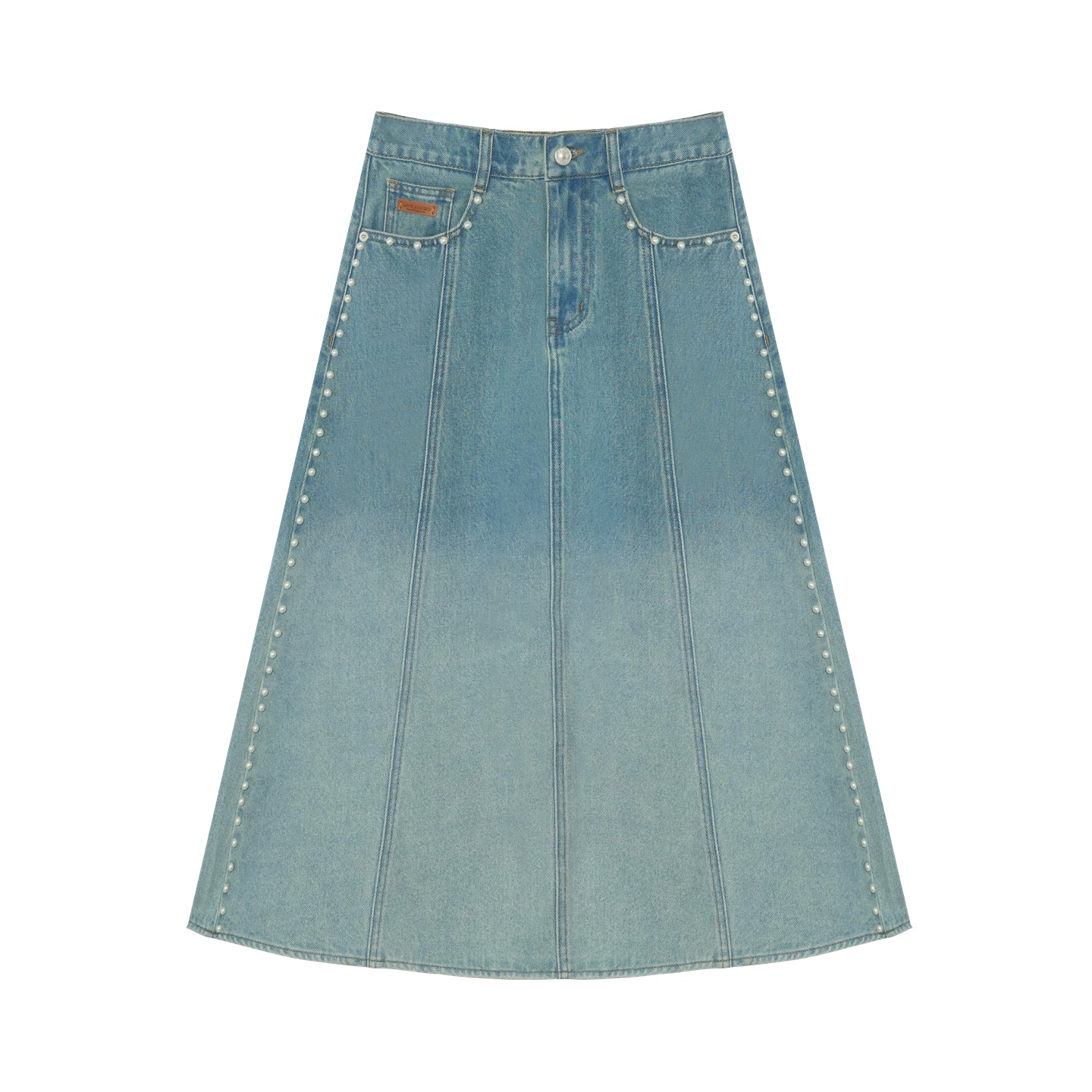 AsGony ASG25276 Pearl decoration gradient denim skirt