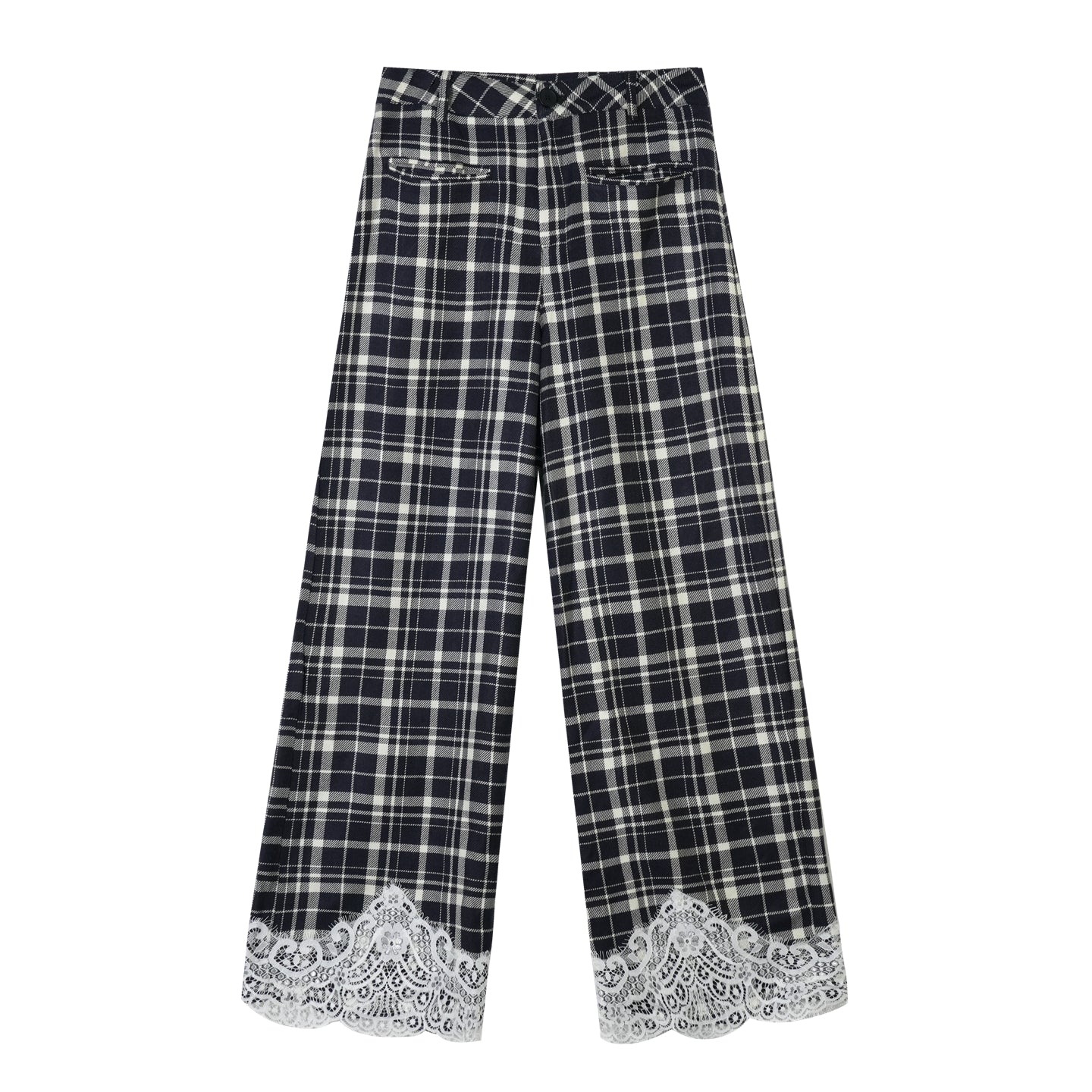 AsGony ASG25283 Plaid patchwork lace casual pants (2color)