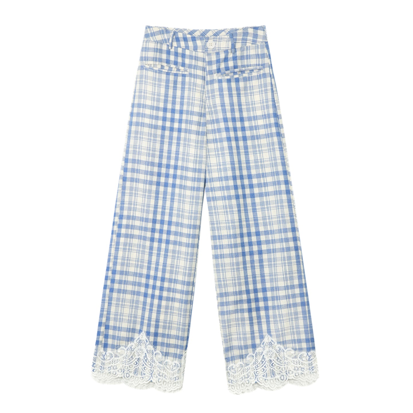 AsGony ASG25283 Plaid patchwork lace casual pants (2color)