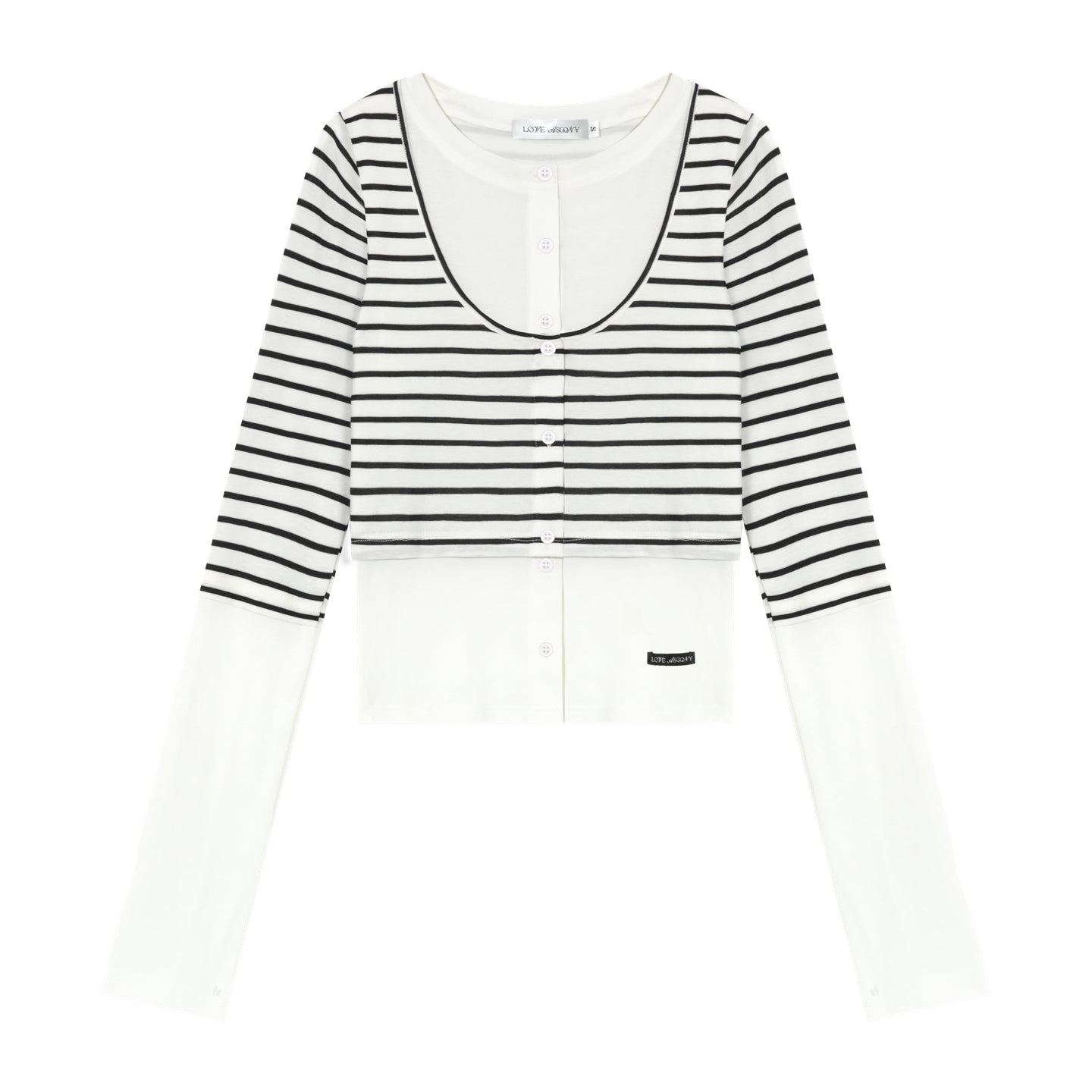 AsGony ASG25289 Fake two piece contrasting long sleeved tops