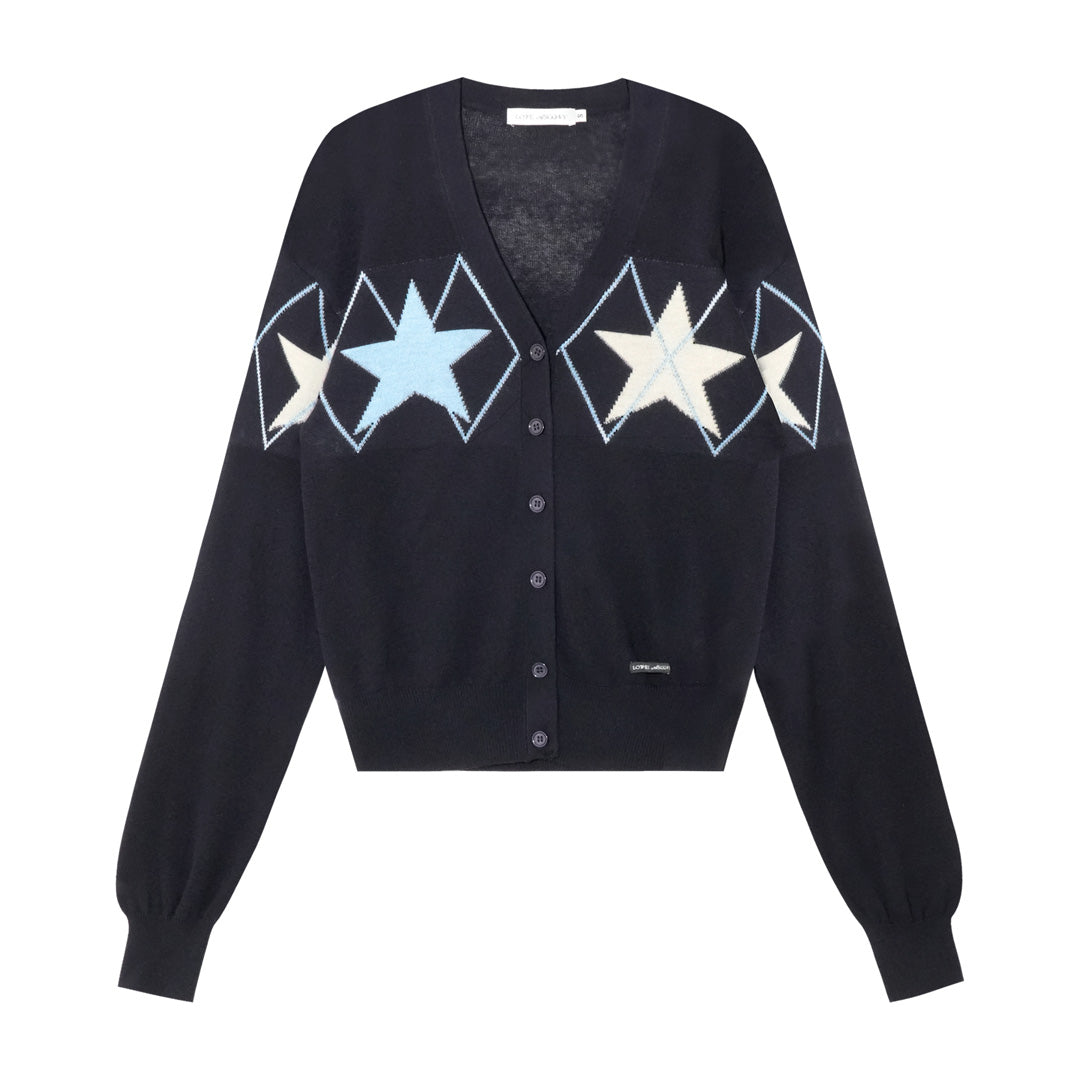 AsGony ASG25292 Star diamond grid jacquard knitted cardigan
