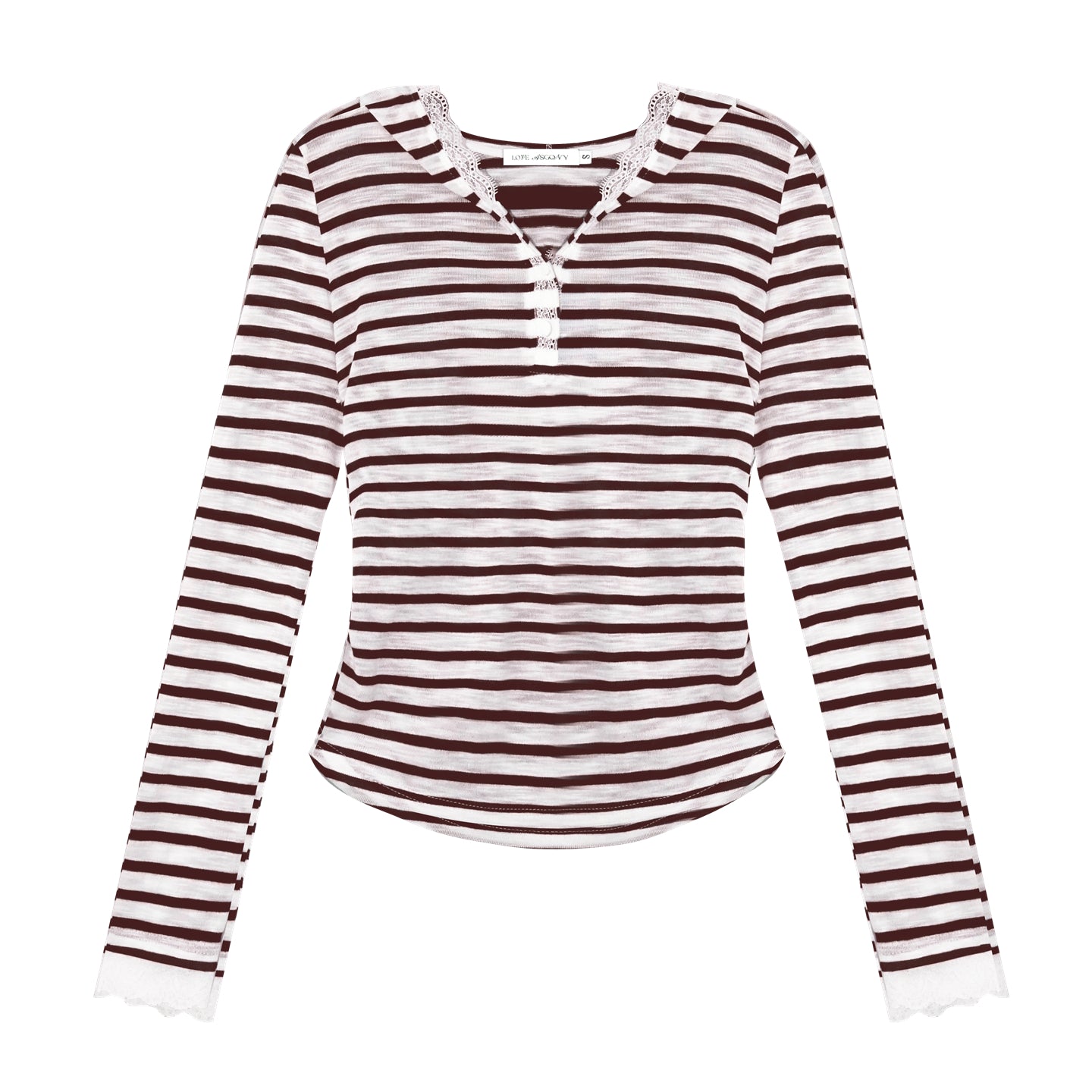 AsGony ASG25299 Striped lace slim fit long sleeved top