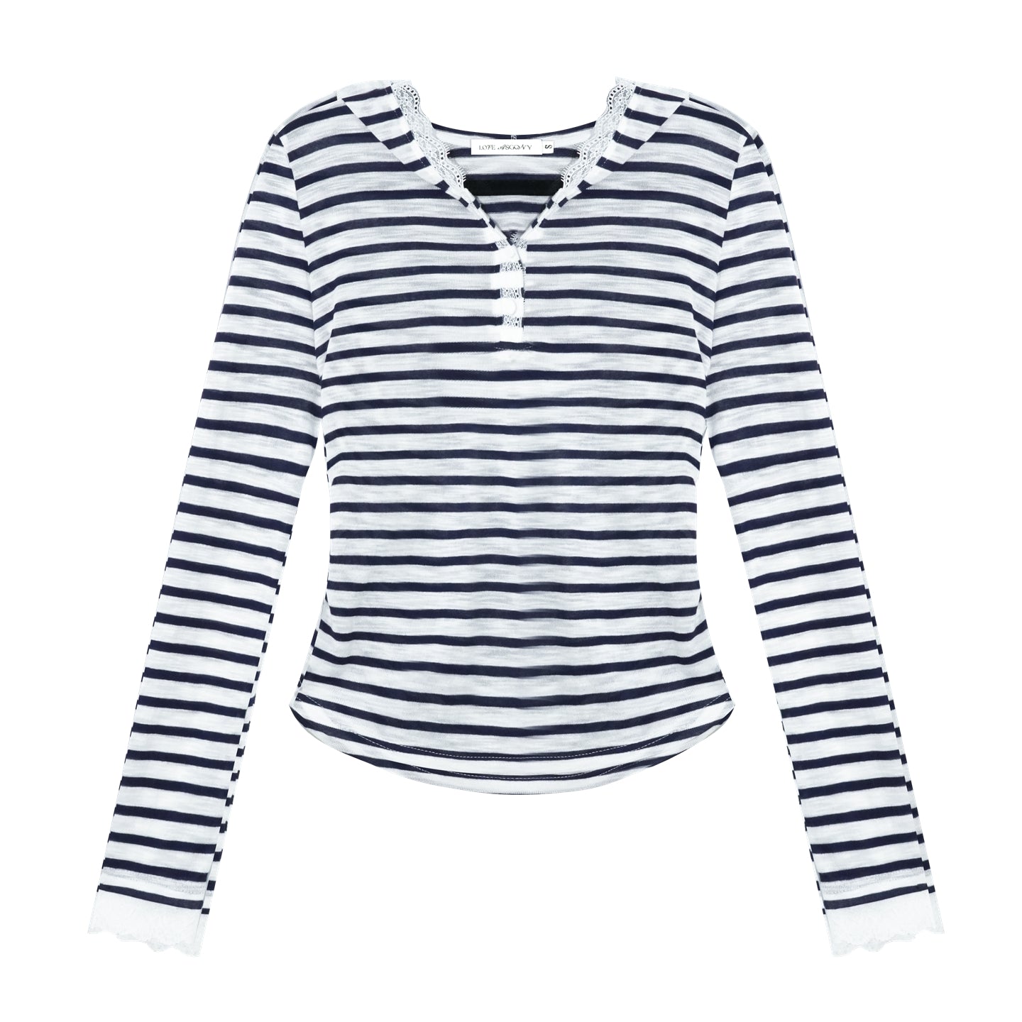 AsGony ASG25299 Striped lace slim fit long sleeved top