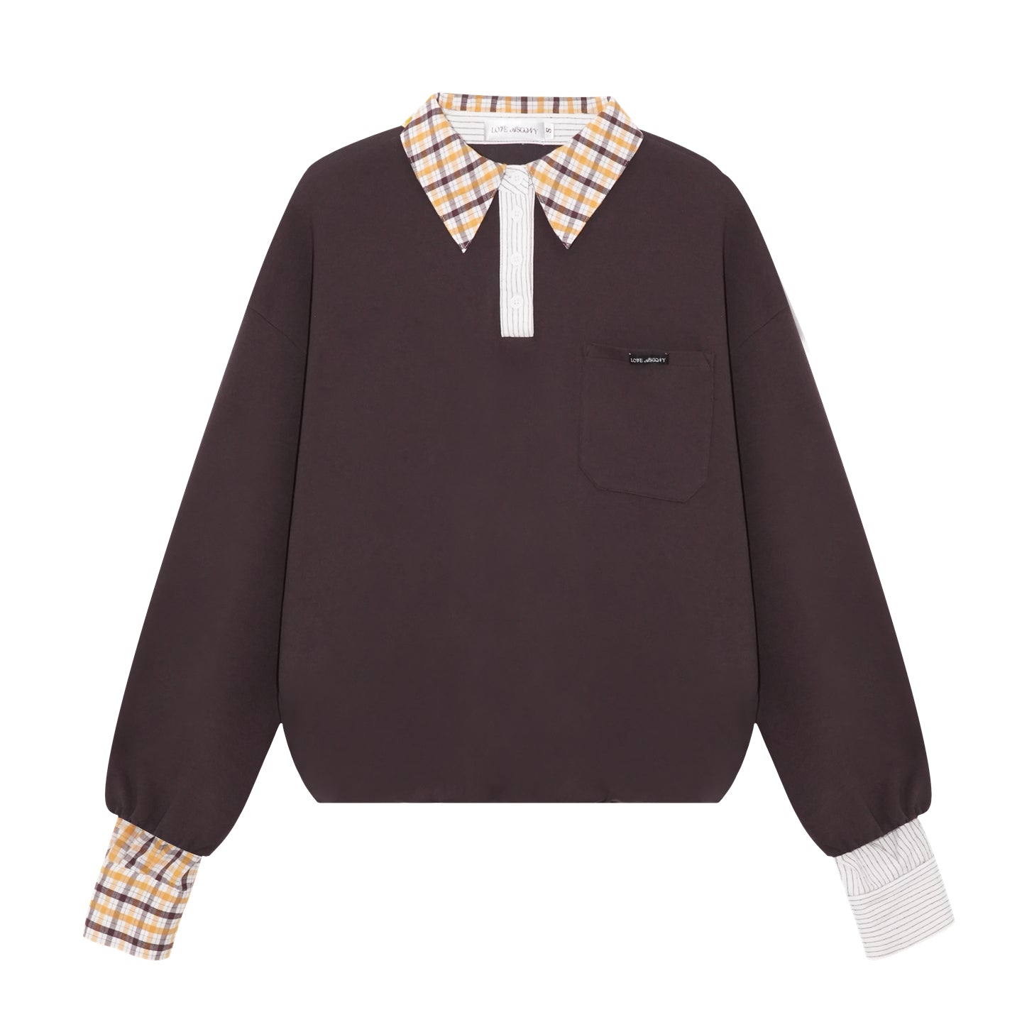AsGony ASG25307&ASG25308 Checkered shirt patchwork hoodie + skirt set