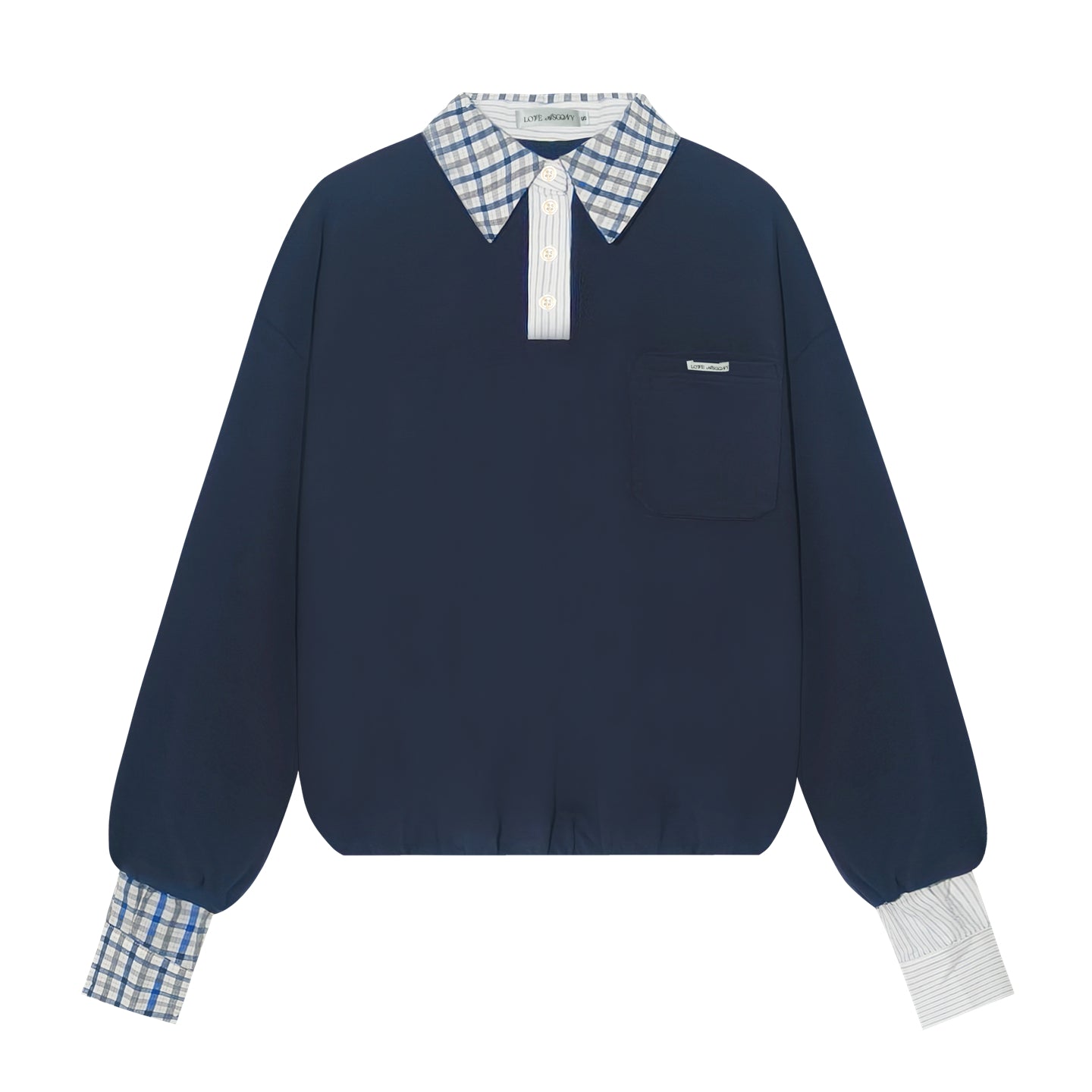 AsGony ASG25307&ASG25308 Checkered shirt patchwork hoodie + skirt set