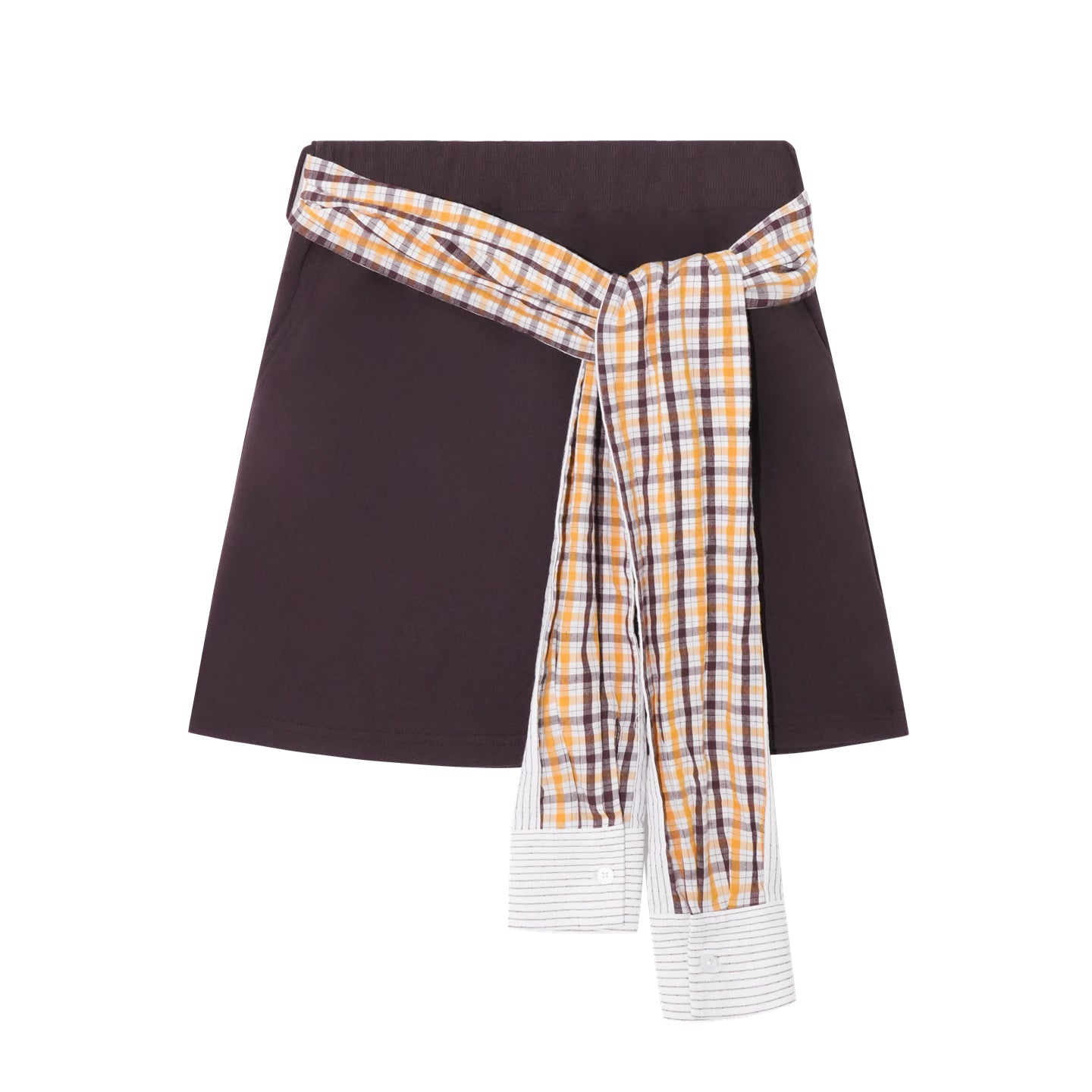 AsGony ASG25307&ASG25308 Checkered shirt patchwork hoodie + skirt set