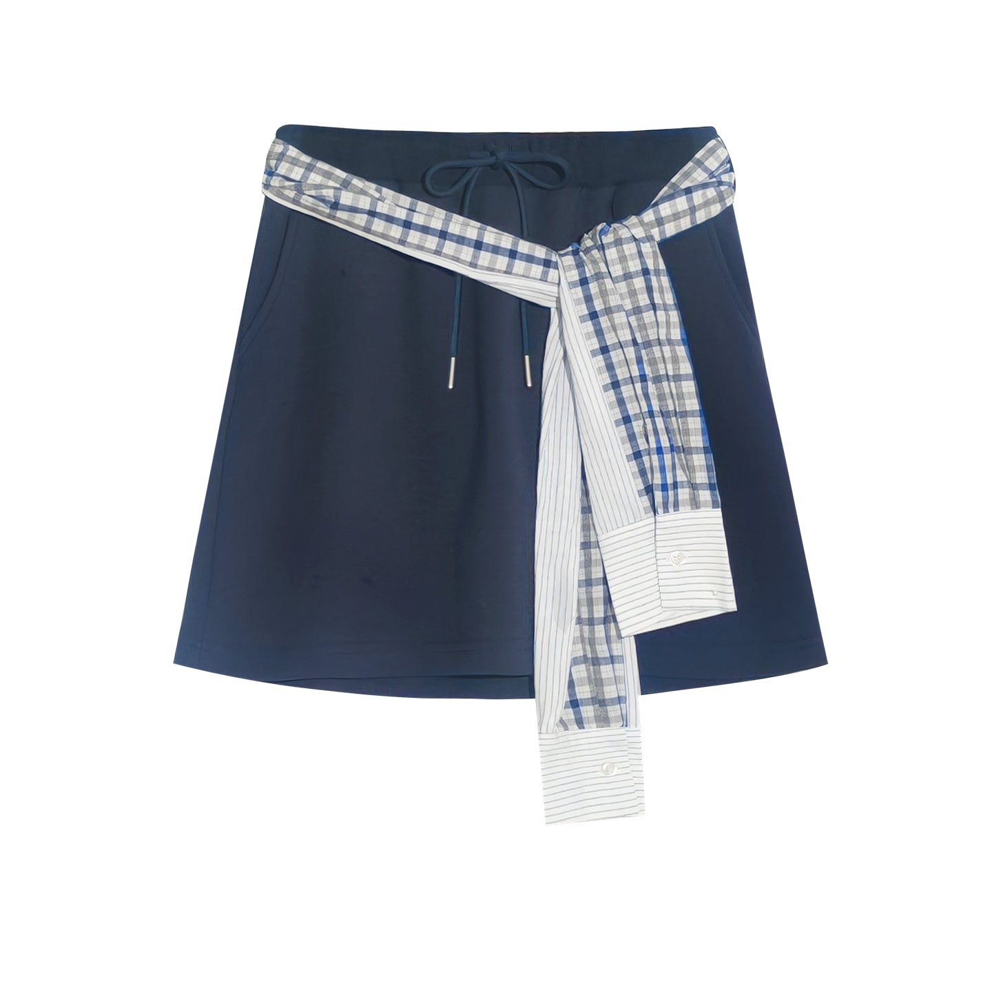 AsGony ASG25307&ASG25308 Checkered shirt patchwork hoodie + skirt set
