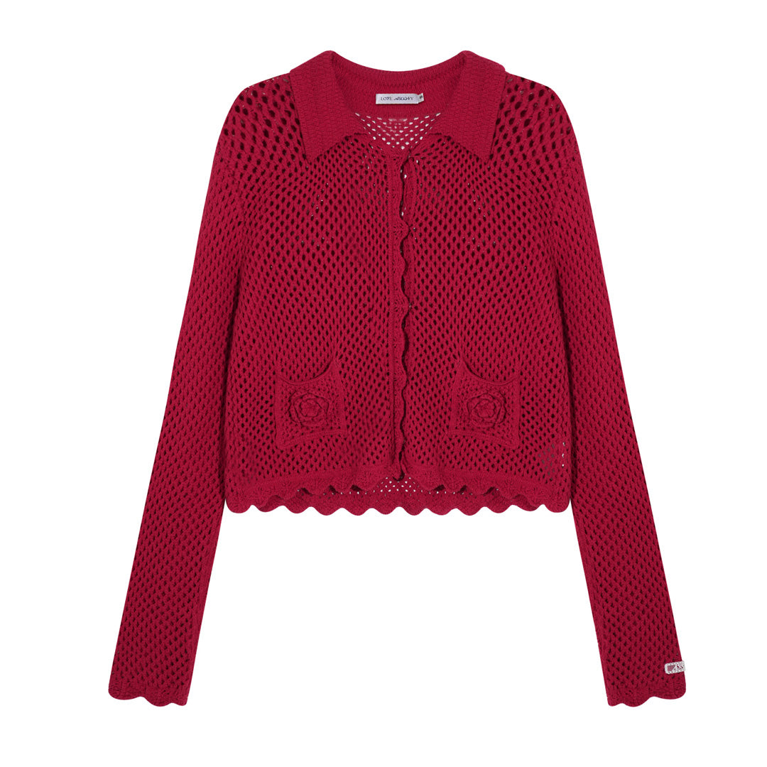 AsGony ASG25322 Hollow flower crochet cardigan