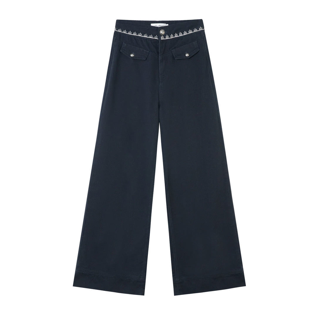 AsGony ASG25323 Cross stitch collision flower straight leg jeans