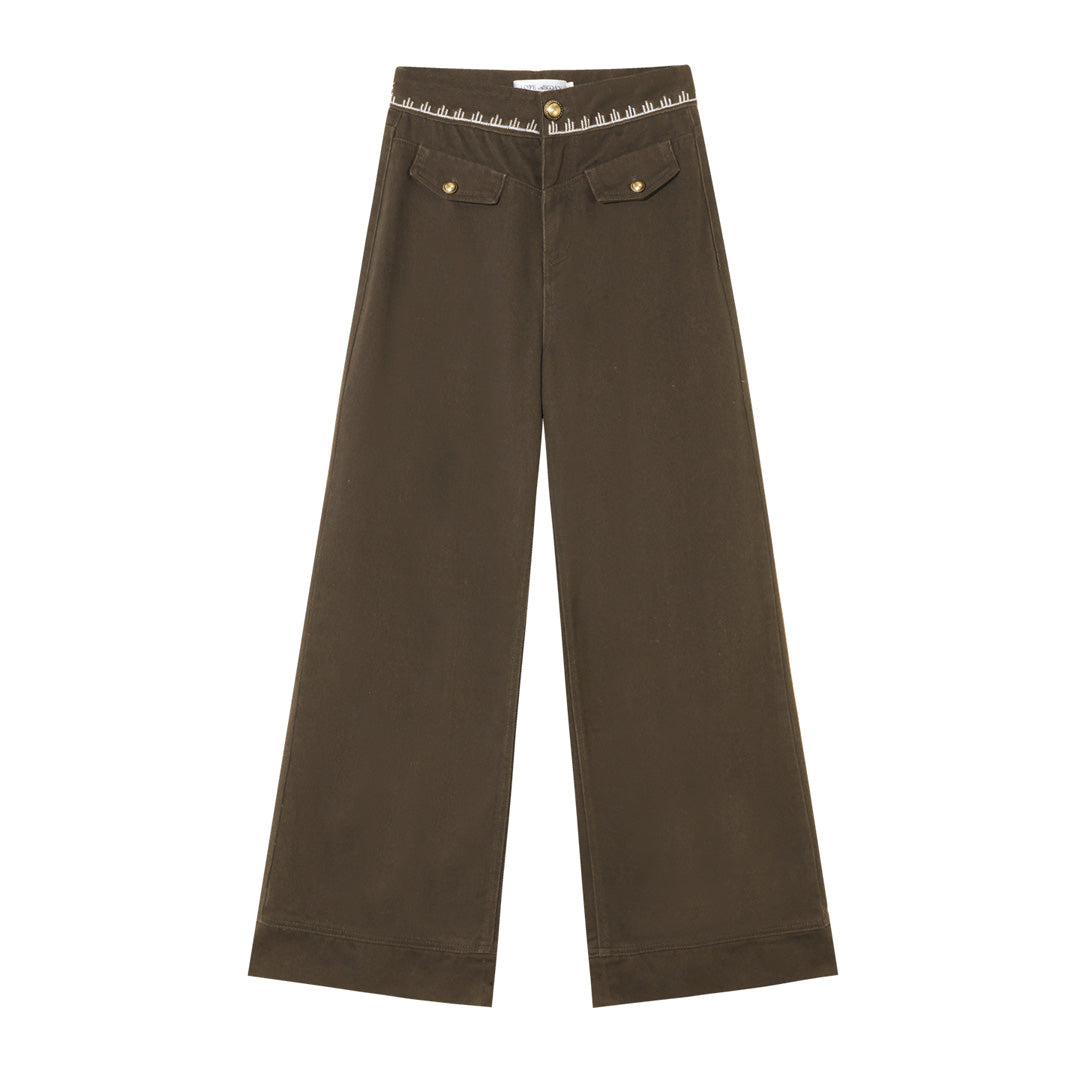 AsGony ASG25323 Cross stitch collision flower straight leg jeans