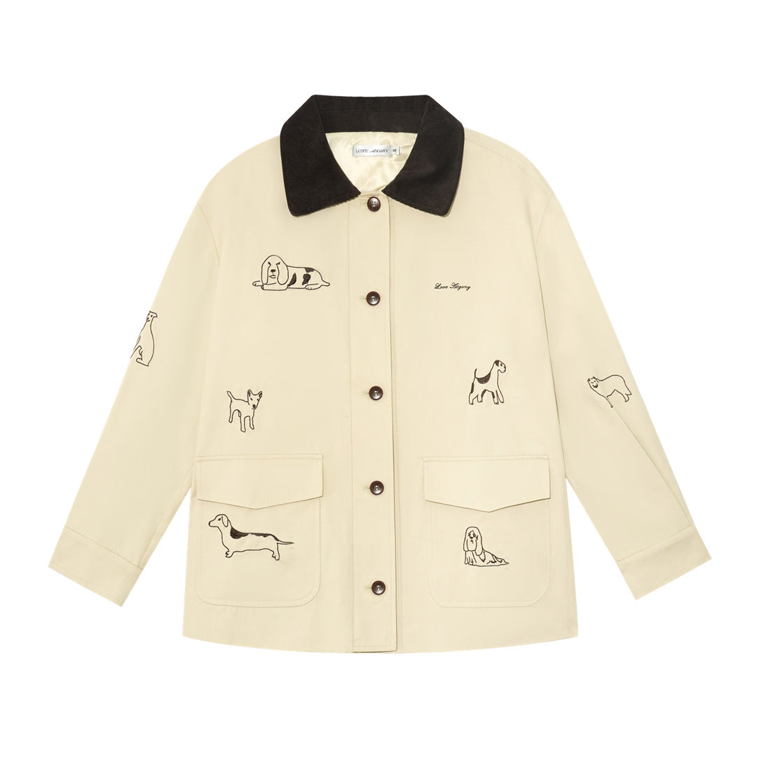 AsGony ASG25328 Puppy embroidered patchwork windbreaker jacket