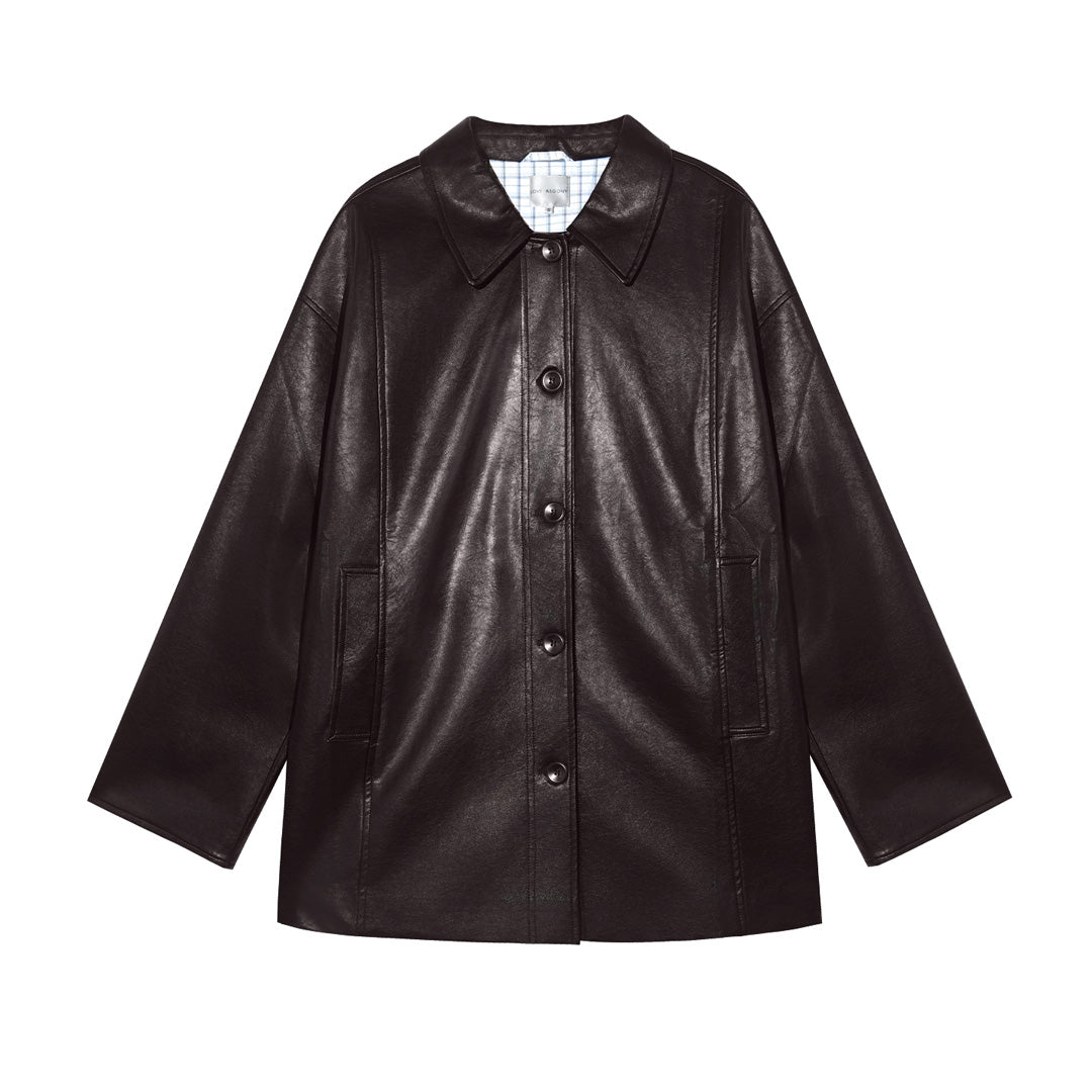 AsGony ASG25334 Cuff plaid patchwork leather jacket
