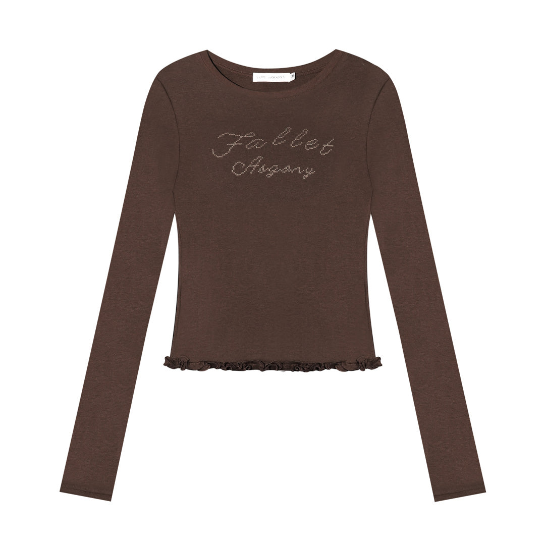 AsGony ASG25362 Cross stitch printed black fungus edge base t-shirt