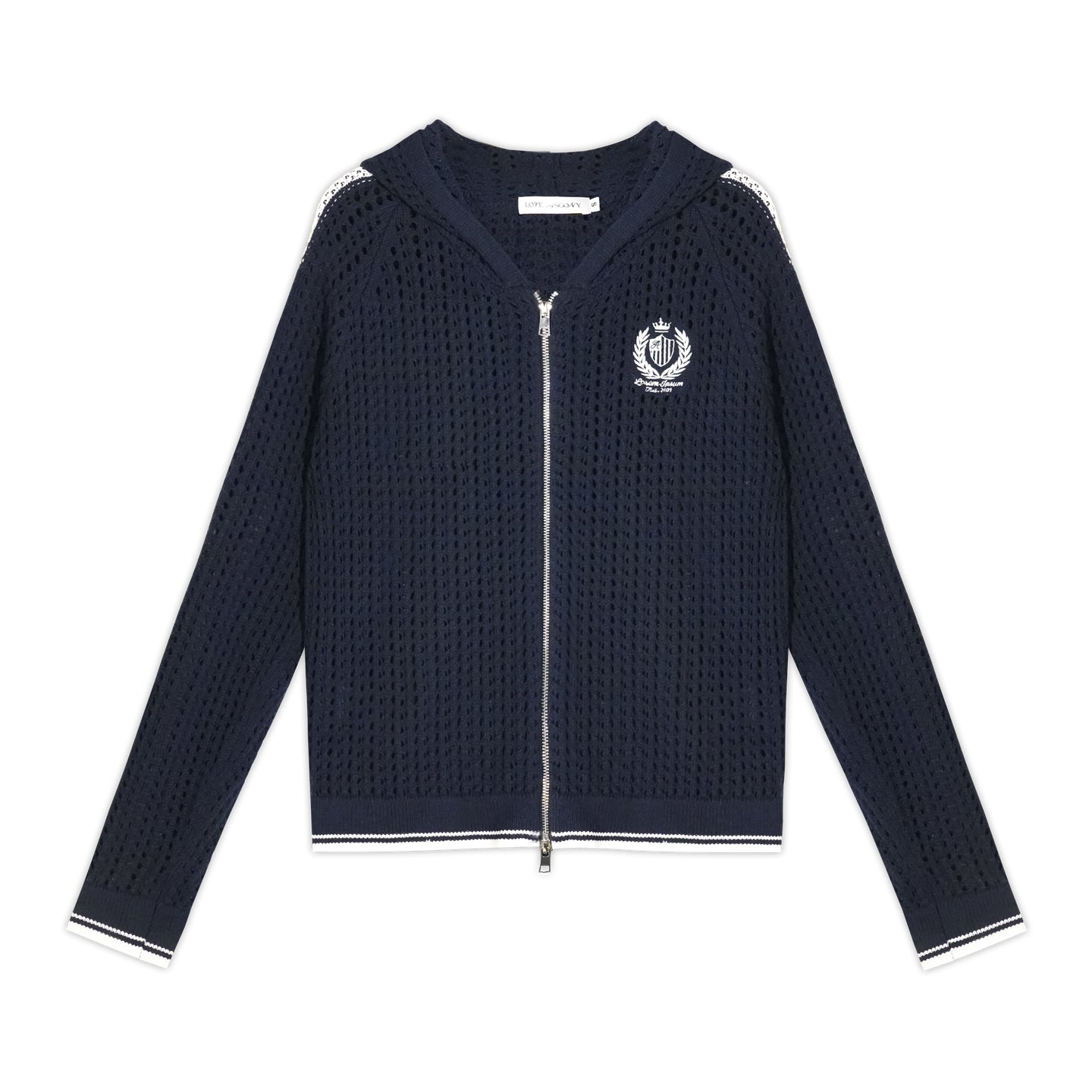 AsGony ASG25388 Hollow knit hooded contrasting embroidered sweater