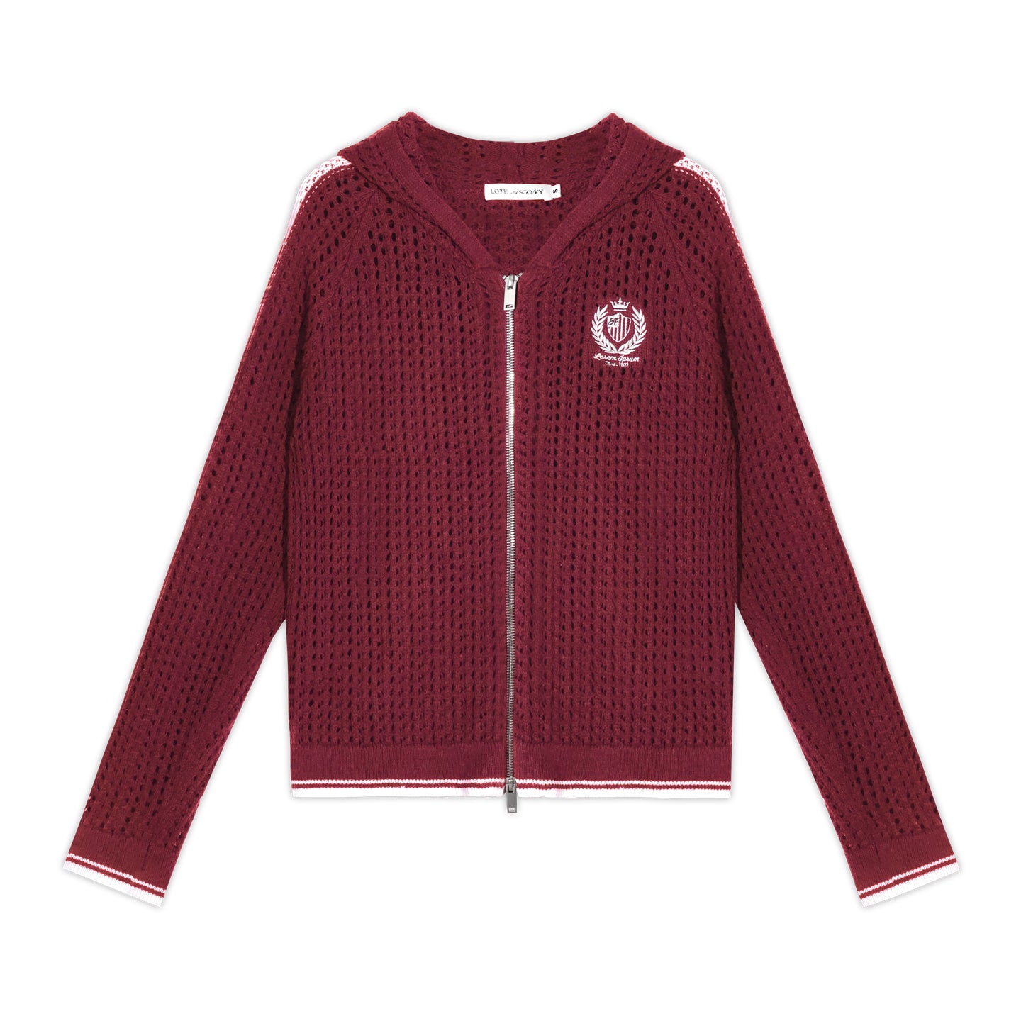 AsGony ASG25388 Hollow knit hooded contrasting embroidered sweater