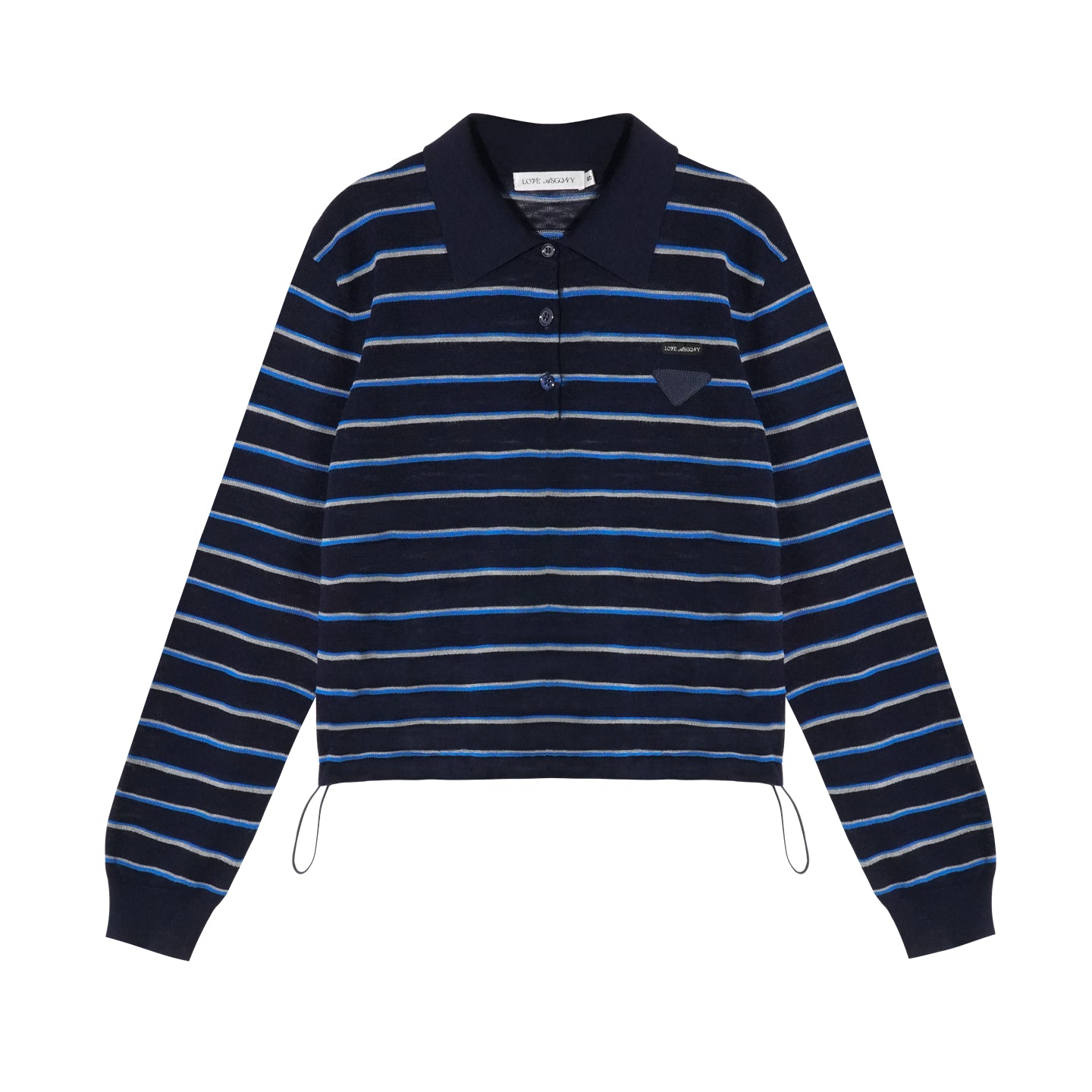 AsGony ASG25391 Striped lapel hem drawstring polo knit base top
