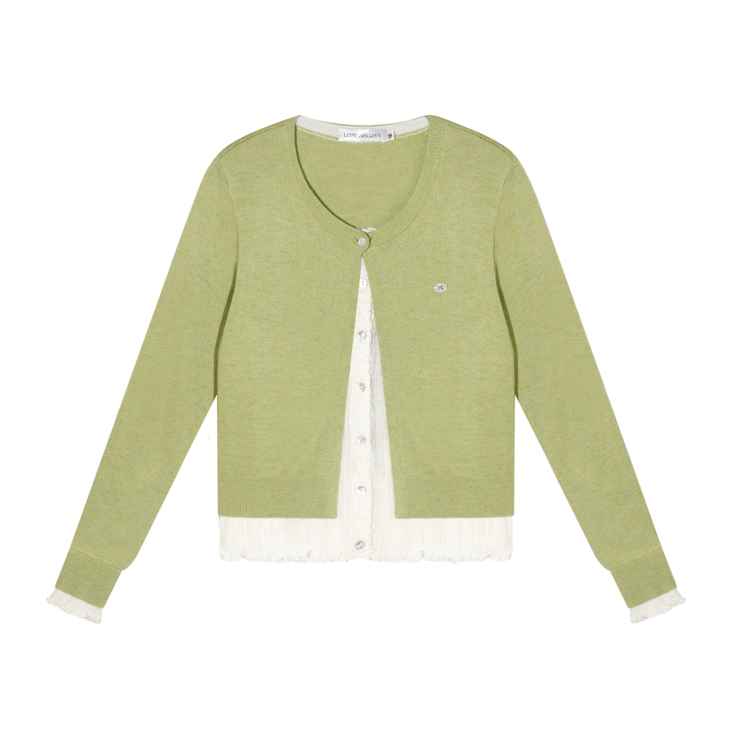 AsGony ASG25409 Color-blocking faux two-piece knit cardigan